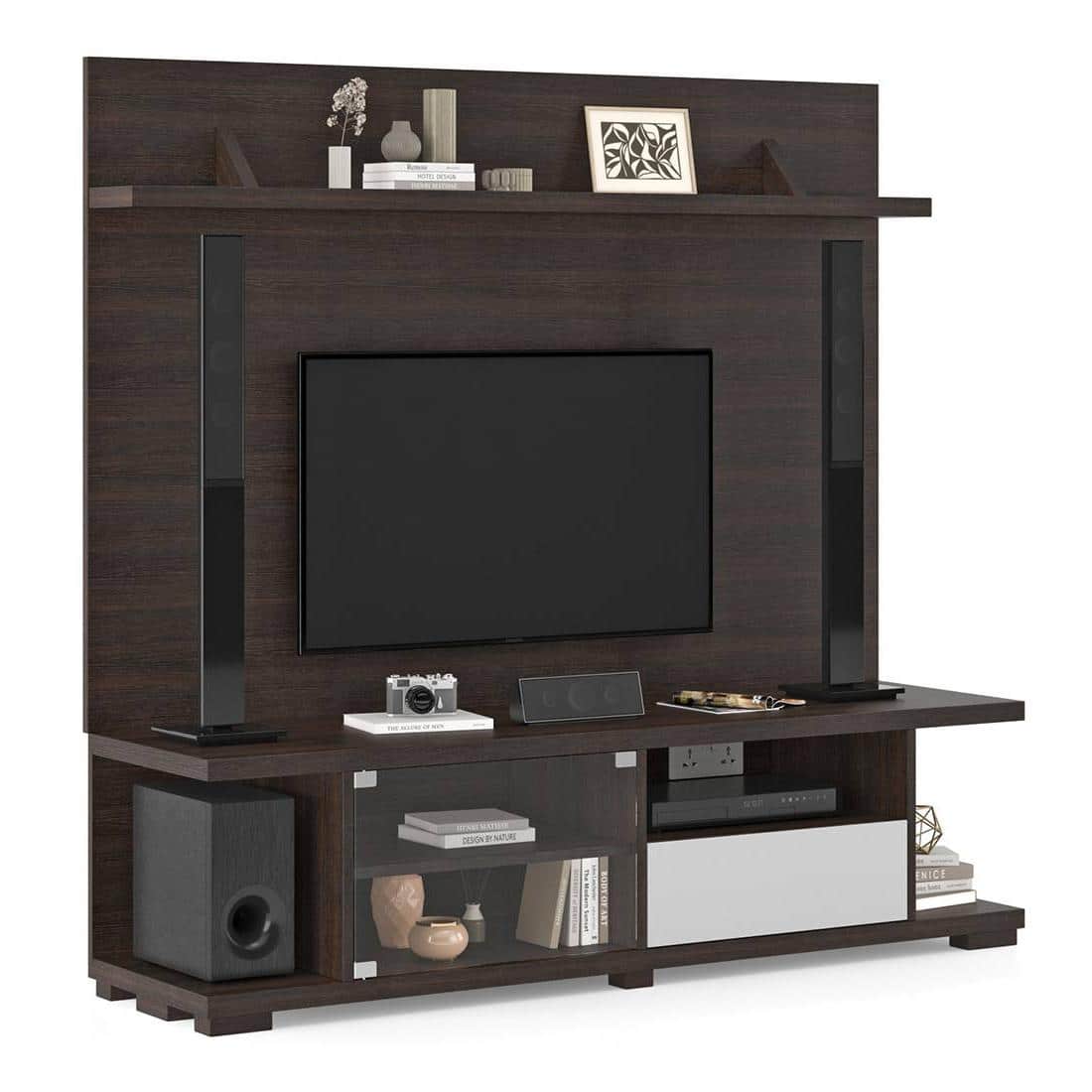 Iwaki Engineered Wood Swivel TV Unit in Deep Walnut Finish