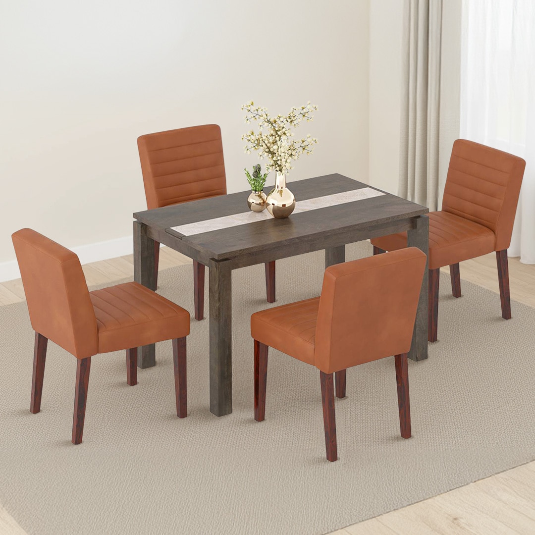 Atlas Crest Storage Solid Wood 4 Seater Dining Table With Ludo Dining Chairs