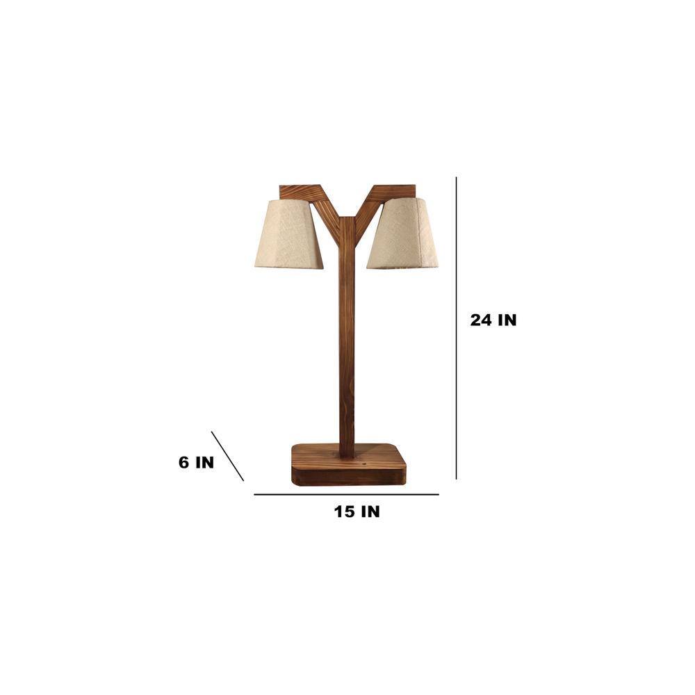 Elania Wooden Table Lamp with Brown Base and Premium White Fabric Lampshade