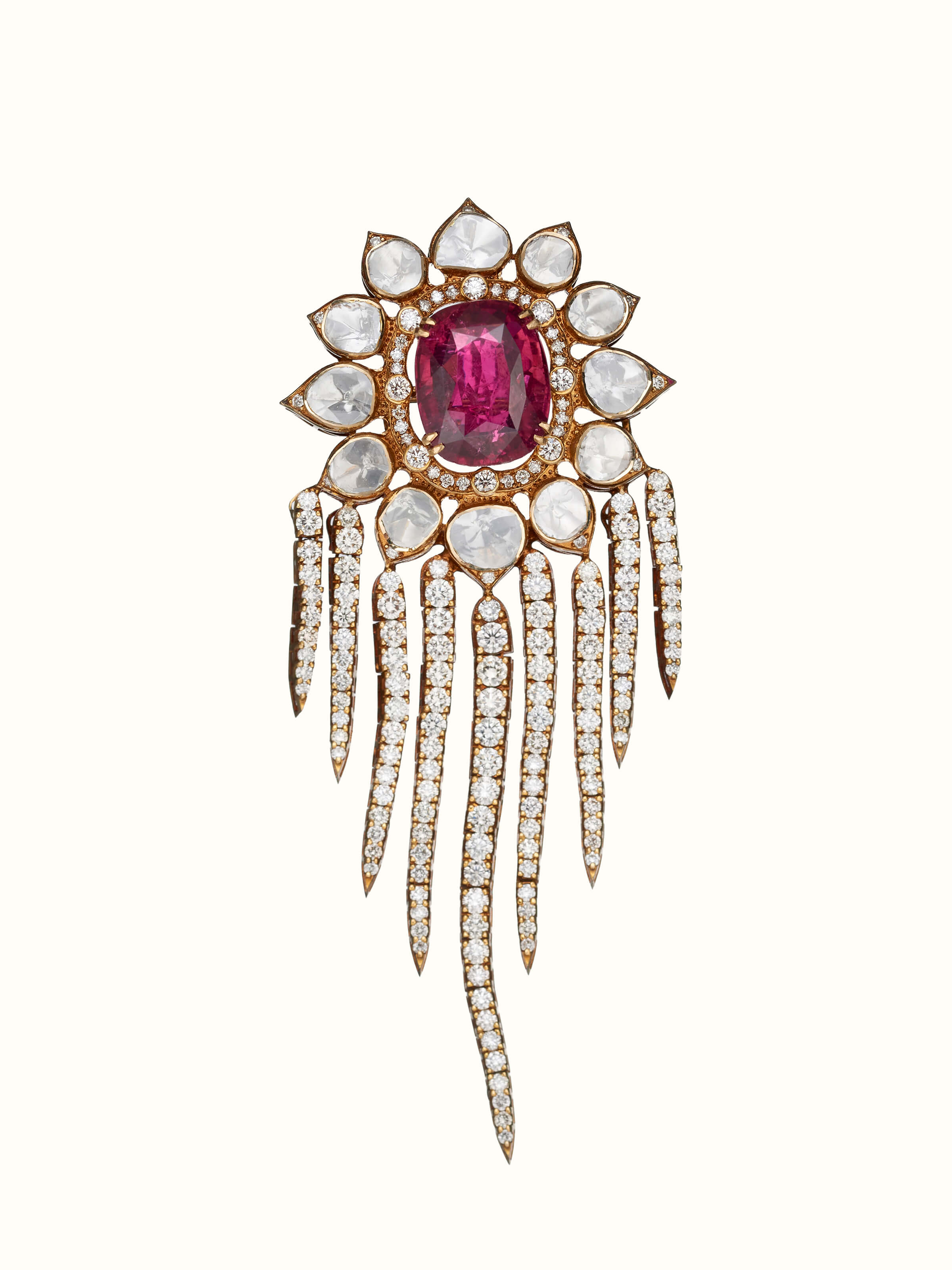 Dank Polki 18 Karat Gold Brooch Pin