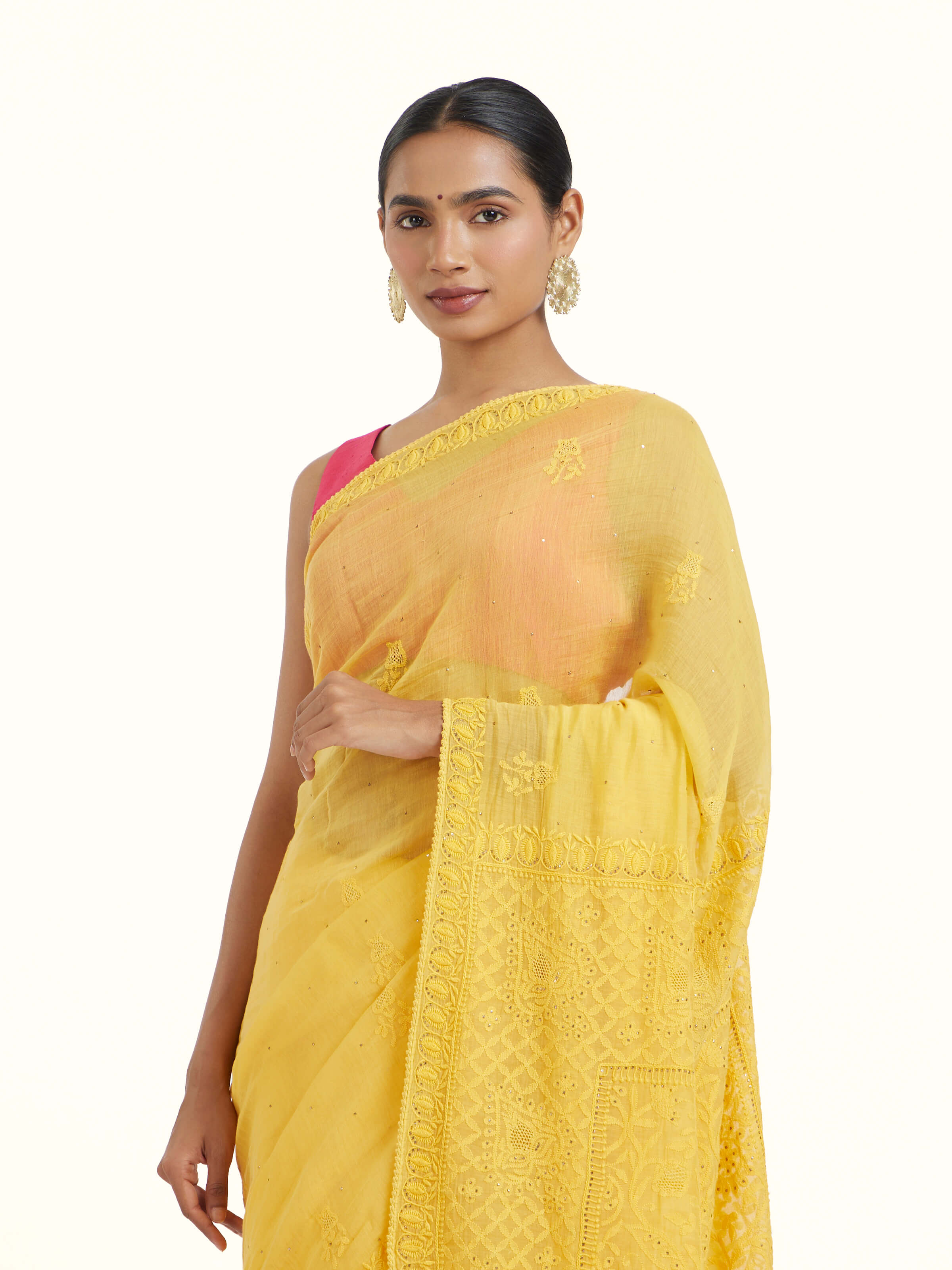 Mango Cotton Silk Chikankari Saree