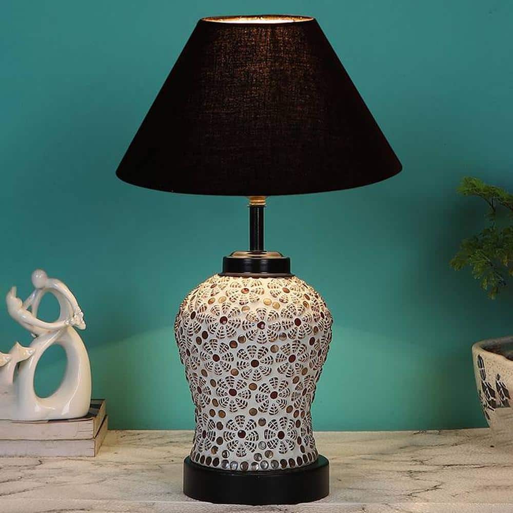 Paris Black cotton Glass Table lamp with Iron Base