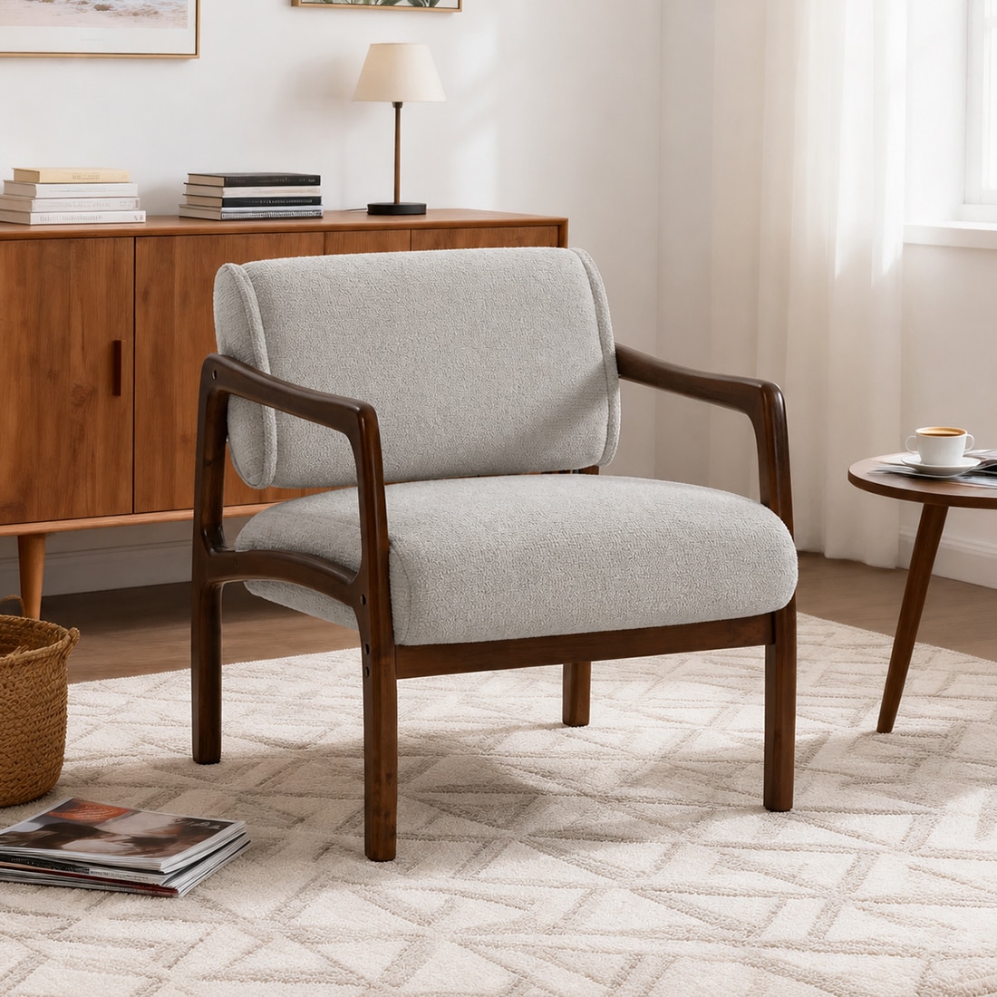 Citrus Boucle Fabric Arm Chair in White - KURSIWALLAH