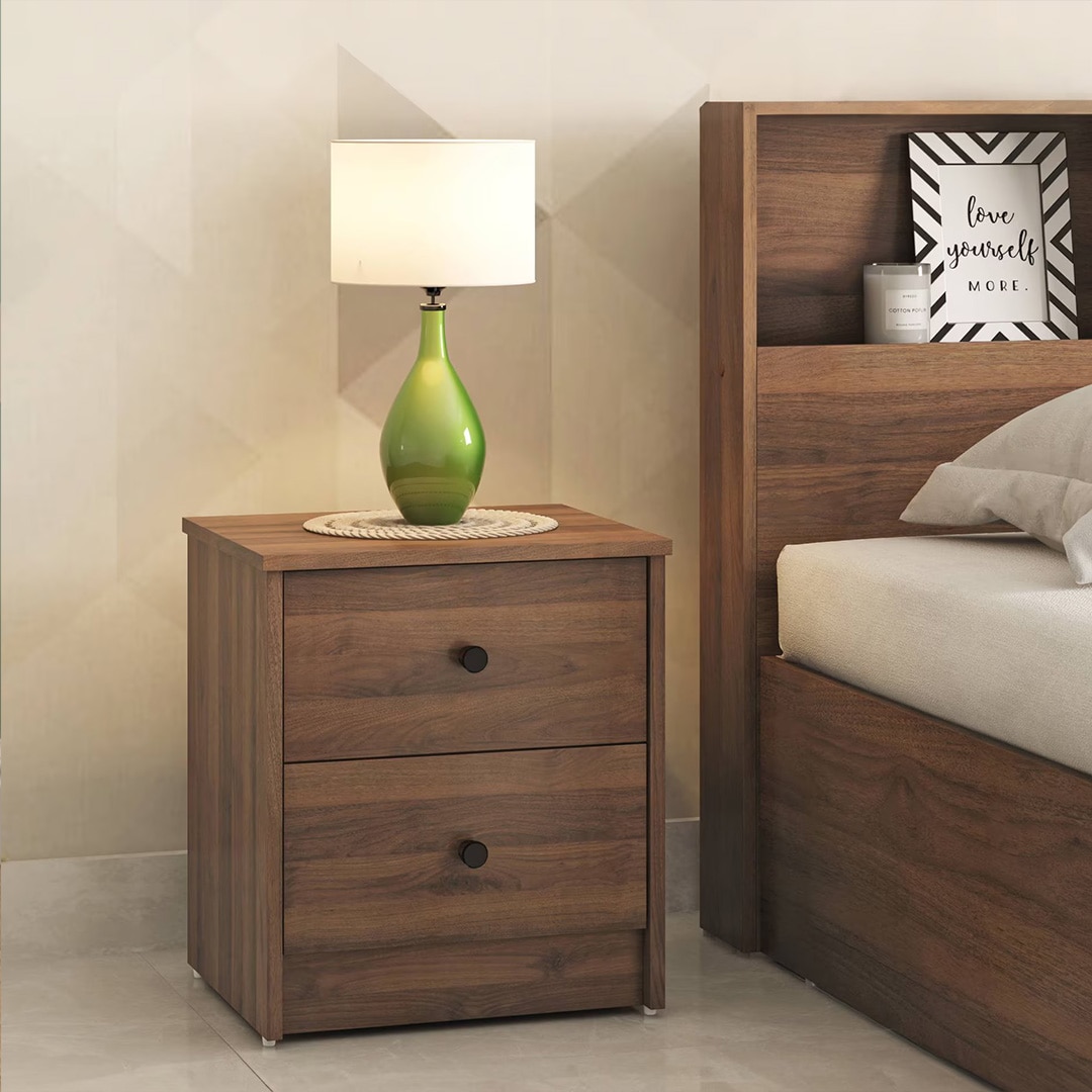 Hazel Engineered Wood Bedside Table in Classic Walnut Finish
