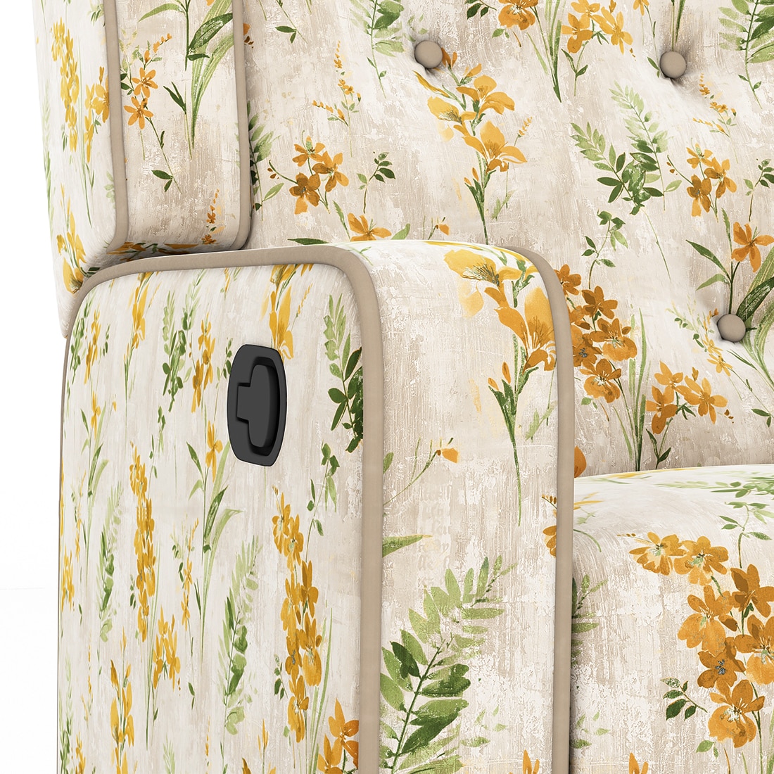 Irene One Seater Rocker Swivel Recliner in Mustard Floral Velvet Colour