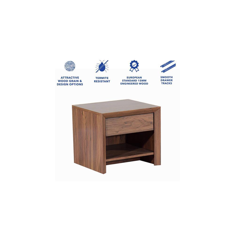 Yuko Engineered Wood Bedside Table with One Drawer in Columbia Walnut Finish