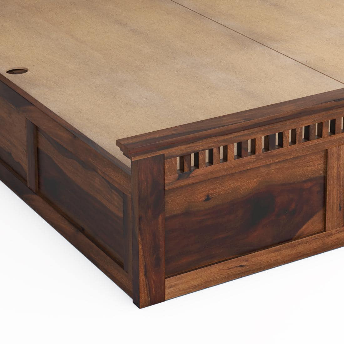 Madhvi Solid Wood King Size Bed In Box Storage Bed In Provincial Teak Finish