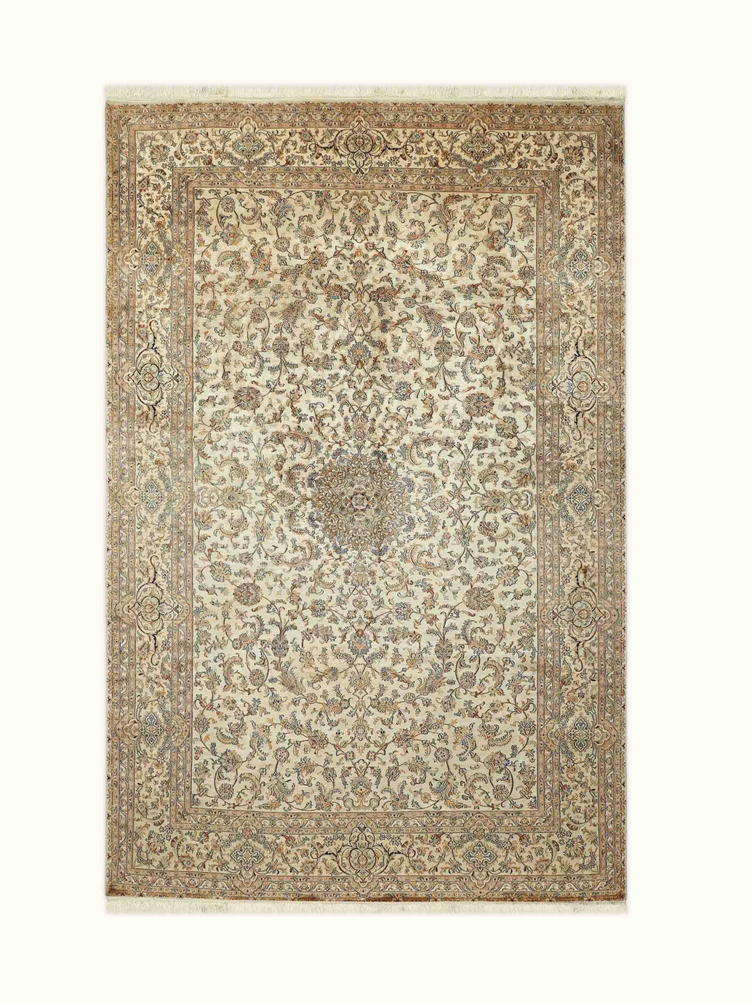Traditional Persian Kerman Kashmir Silk Hand-knotted Rug