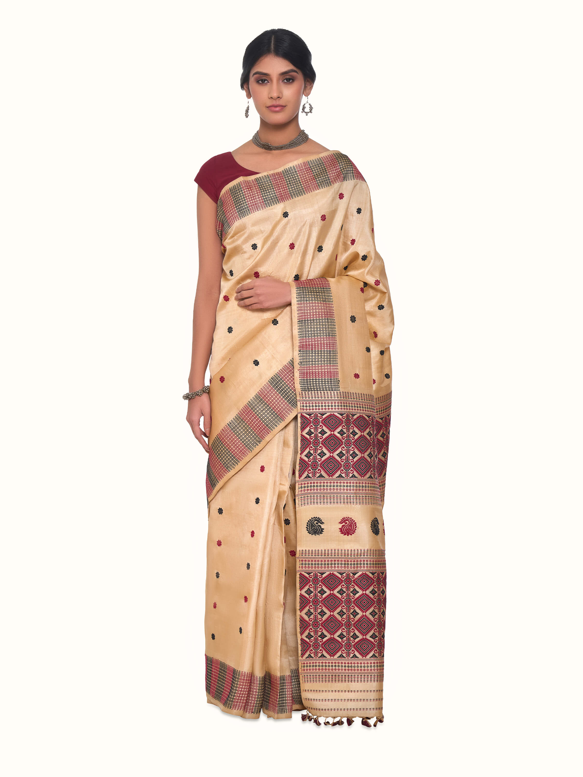 Beige Tussar Silk Saree