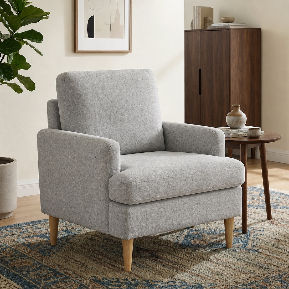 Oliver Boucle Fabric Lounge Chair in White Colour - KURSIWALLAH
