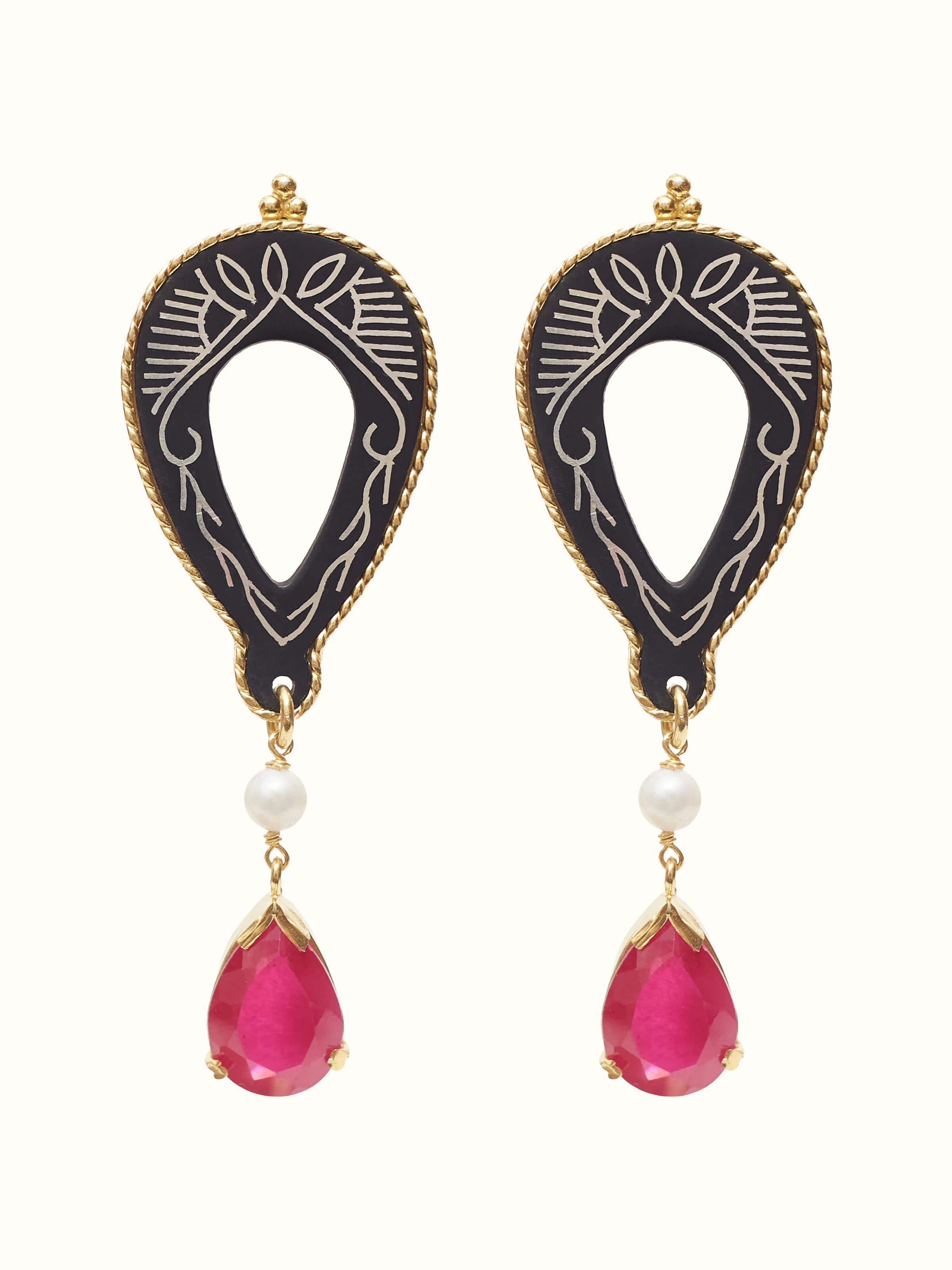 Bidri Silver Drop Earrings