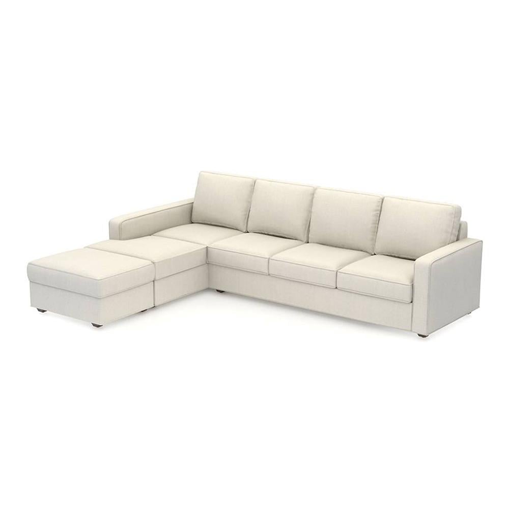Apollo Fabric Sectional Sofa (Colour : Pearl, Cushion : Soft, Back Type : Regular, Seating Capacity : Left Aligned 3 Seater + Left Aligned Chaise + Ottoman)