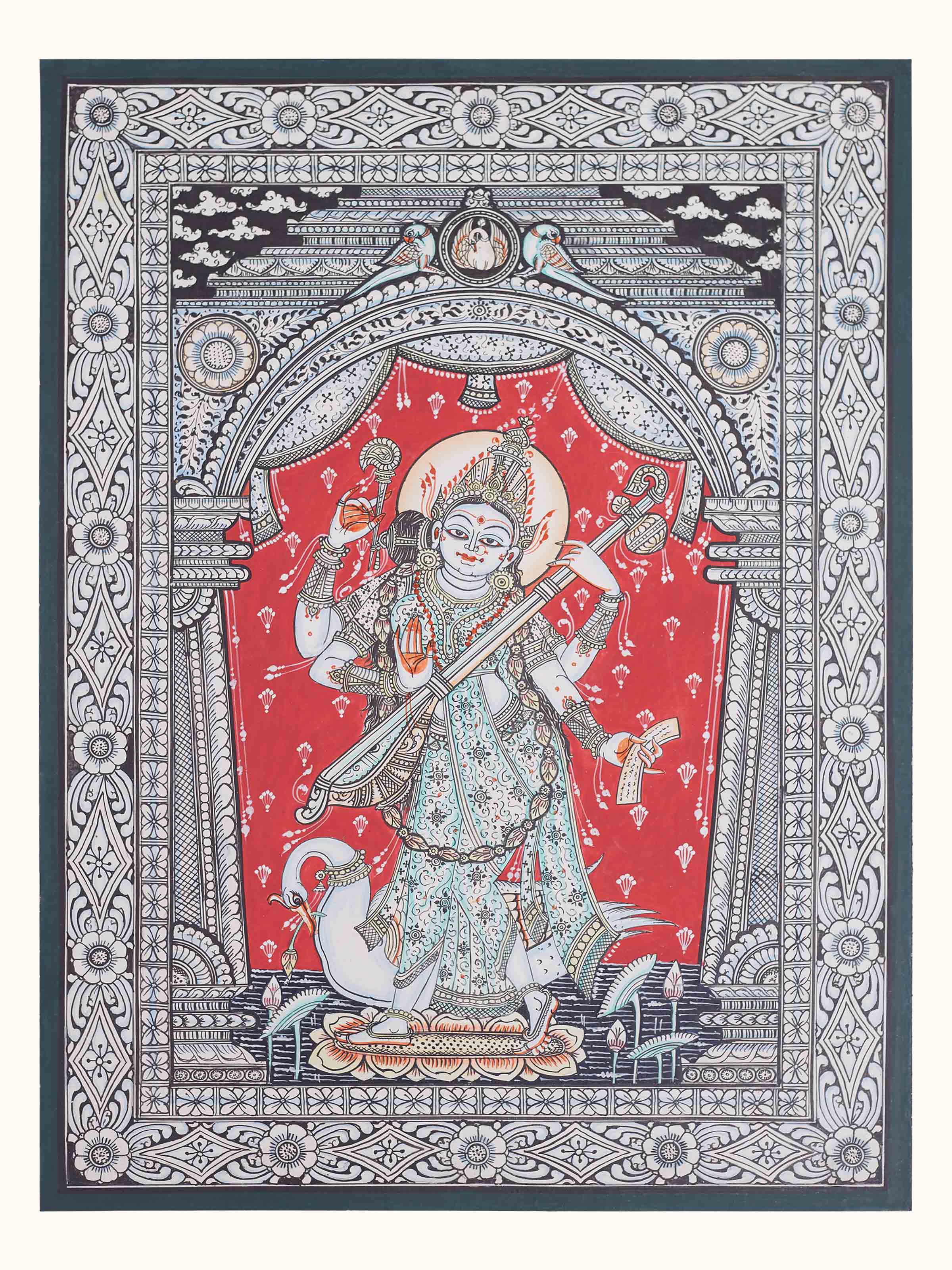 Saraswati Canvas Patachitra Painting