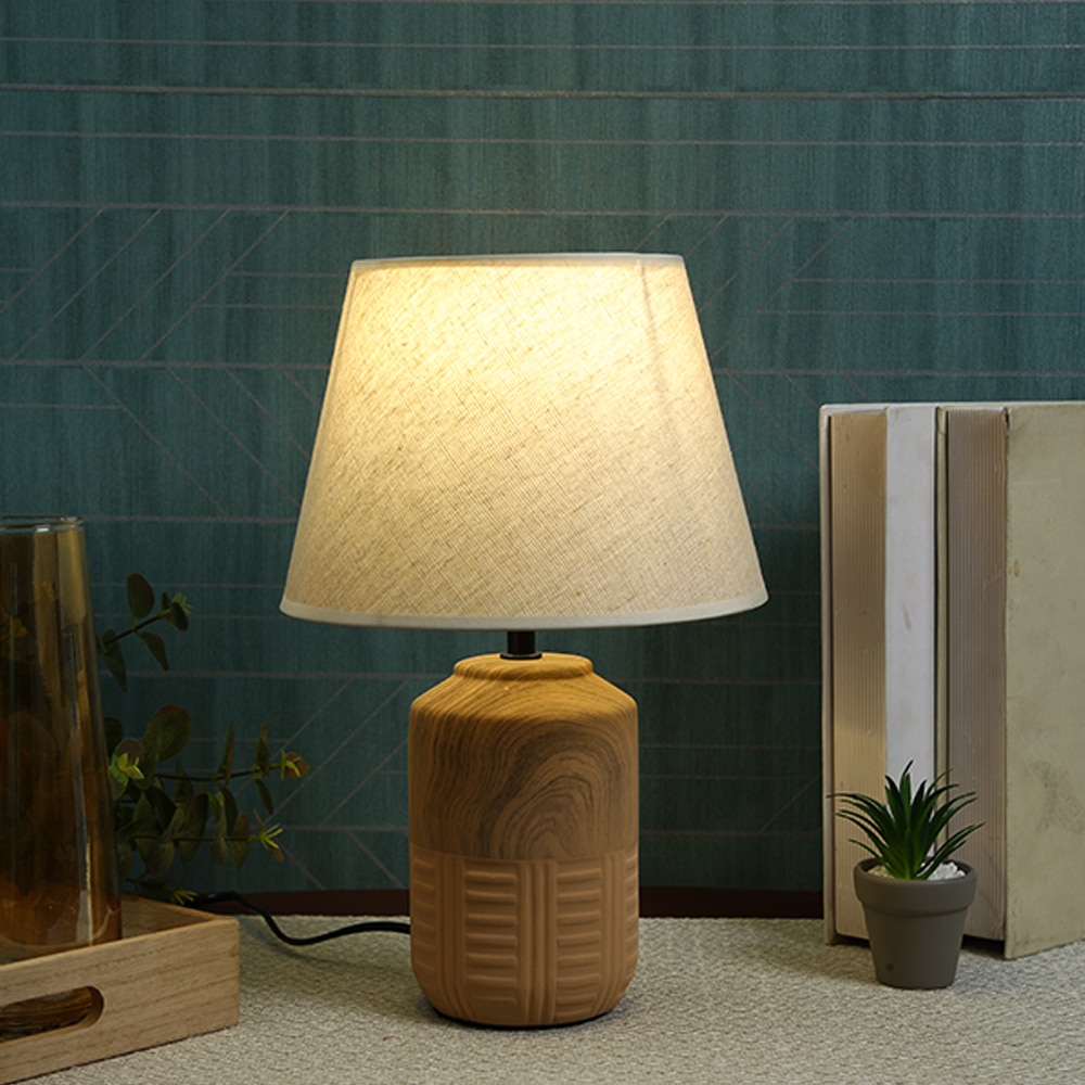 Ceramic Table Lamp Beige Timeless Elegant Design - Tayhaa