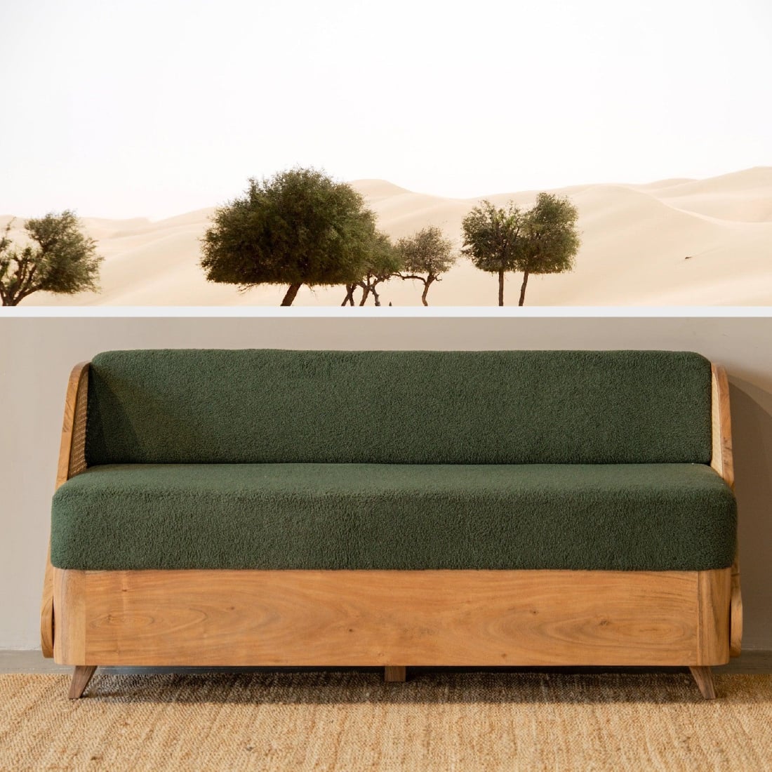 Andaman Ross Solid Wood Three Seater Sofa in Green Colour - Orange Tree