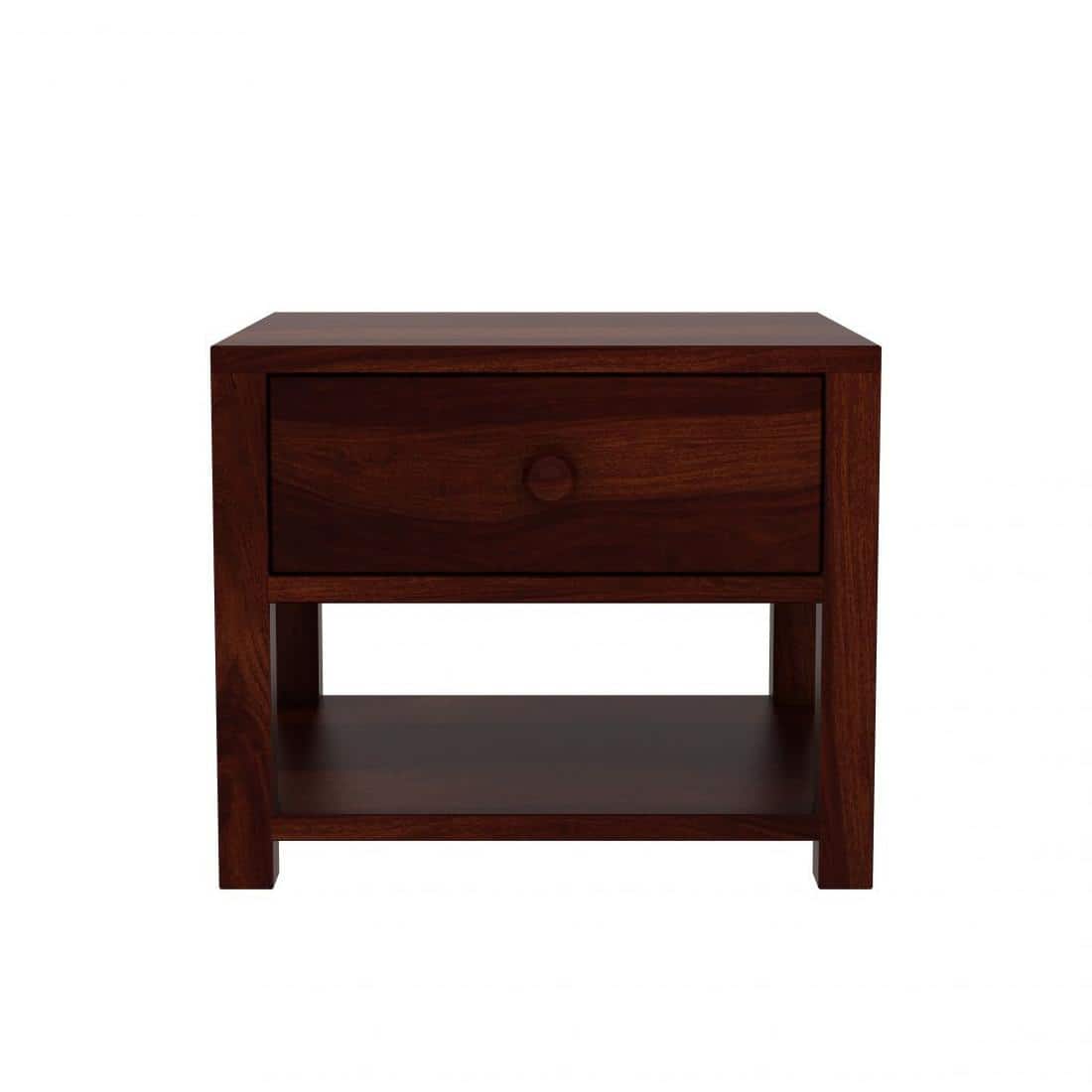 Chinku Solid Wood Bedside Table in Teak Finish
