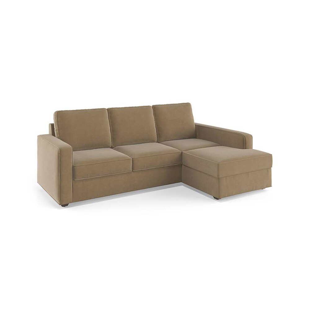 Apollo Sofa (Colour : Fawn Velvet, Cushion : Hard, Back Type : Regular, Seating Capacity : Right Aligned 2 Seater + Right Aligned Chaise)
