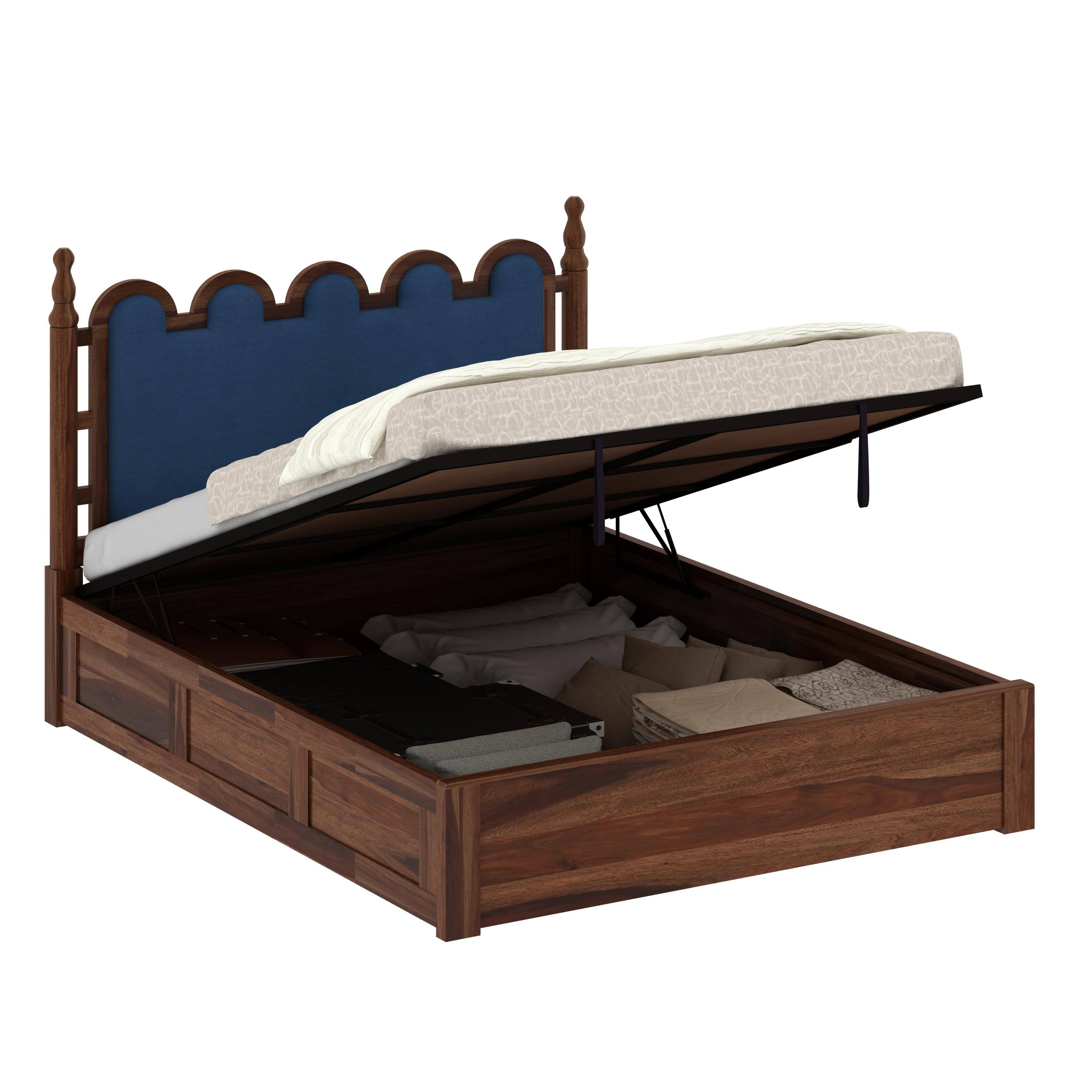 Heritage Sheesham Wood King Size Bed With Hydraulic Storage in Provincial Teak Finish
