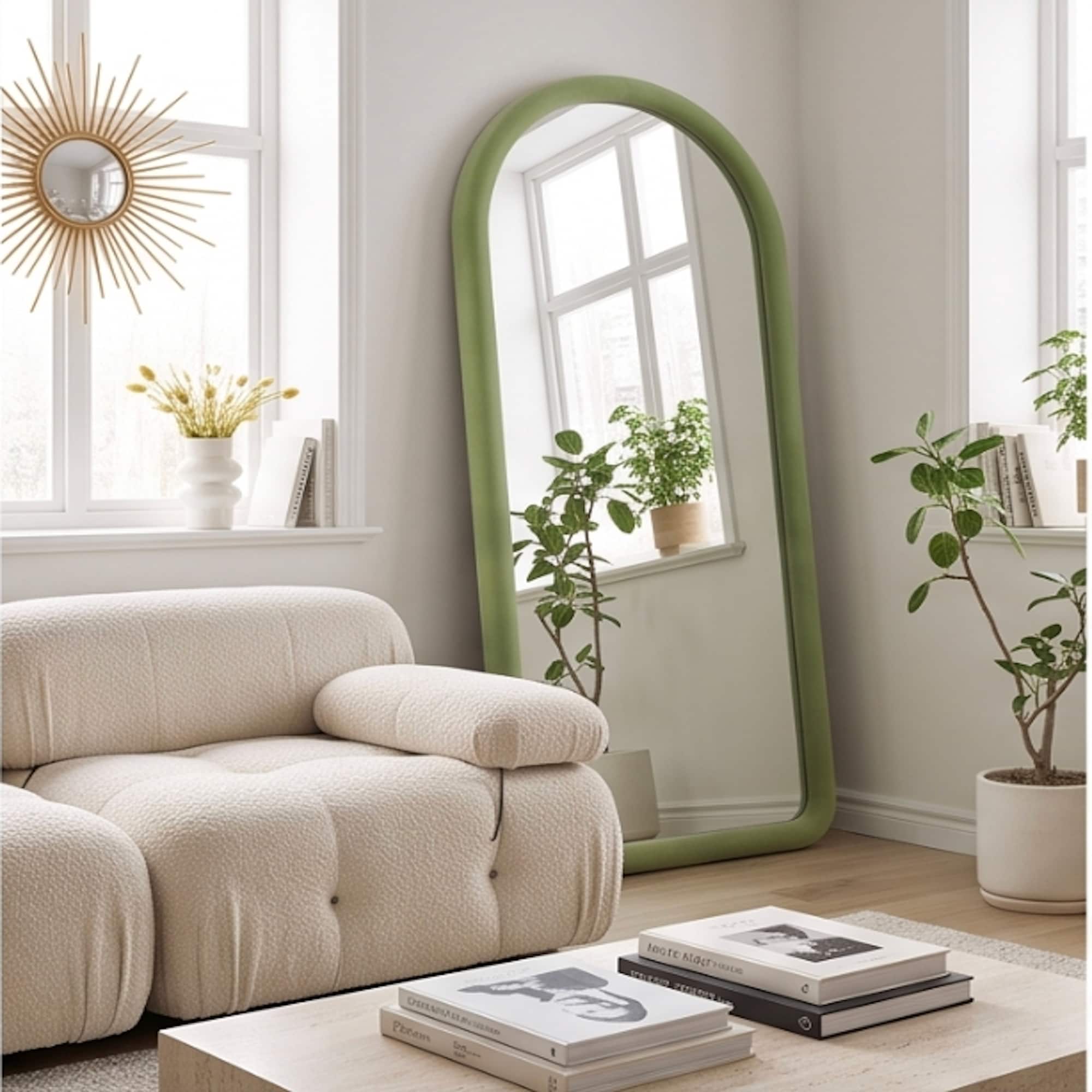 The Artment Unbreakable Green Arch Puff Floor Mirror (170 x 70) cm