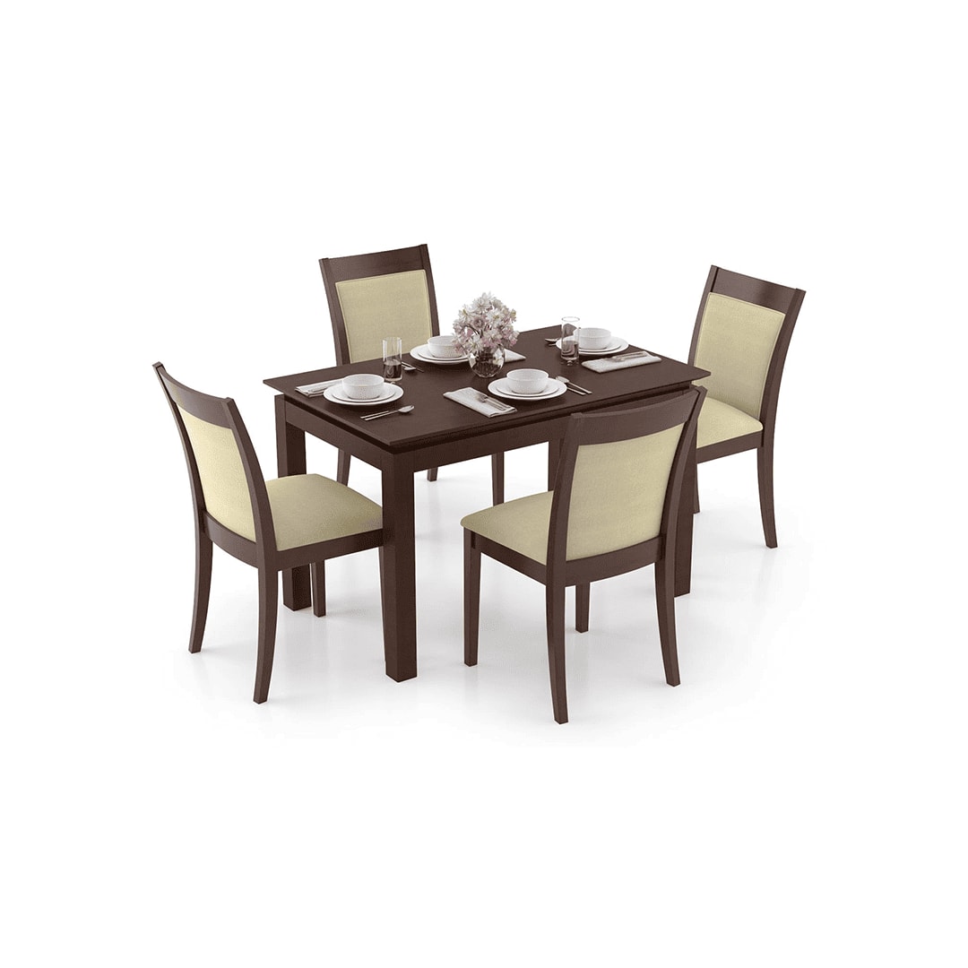Diner - Dalla 4 Seater Dining Table Set (Colour- Beige, Finish- Dark Walnut)