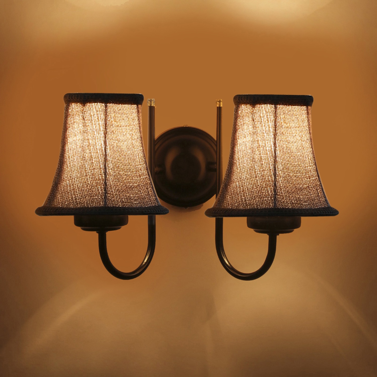 Devansh Dual Black Metal  Wallmounted Lamp With Beige Jute  Shade