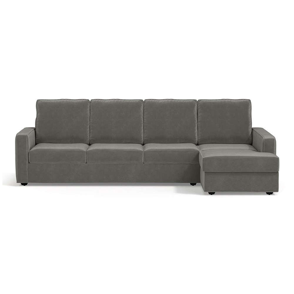 Apollo Compact Sofa (Colour : Ash Grey Velvet, Cushion : Hard, Back Type : High Back, Seating Capacity : Right Aligned 3 Seater + Right Aligned Chaise + Ottoman) - Urban Ladder