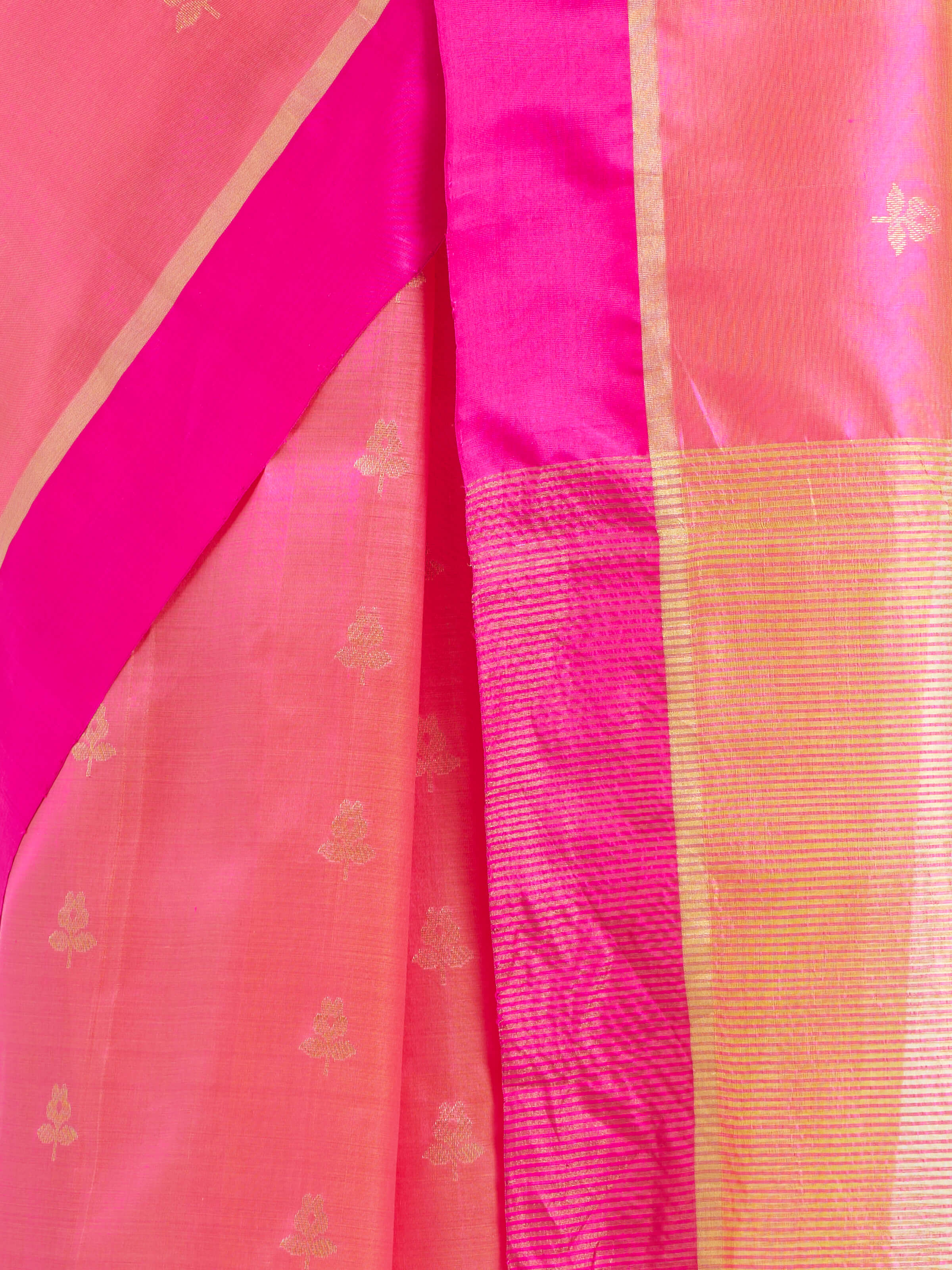 Detail view of Nitya cotton silk Chanderi saree showing fine fabric texture