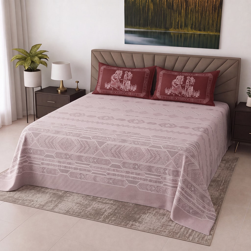 Maroon Shade Floral Cotton 400 Tc Flat Super King Bed Size Sheet With 2 Pillow Cover