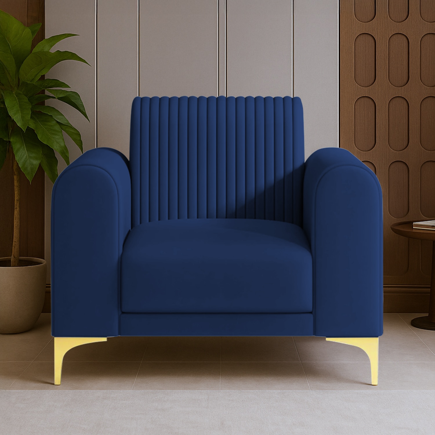 Veniza Velvet 1 Seater Sofa In Navy Blue Colour