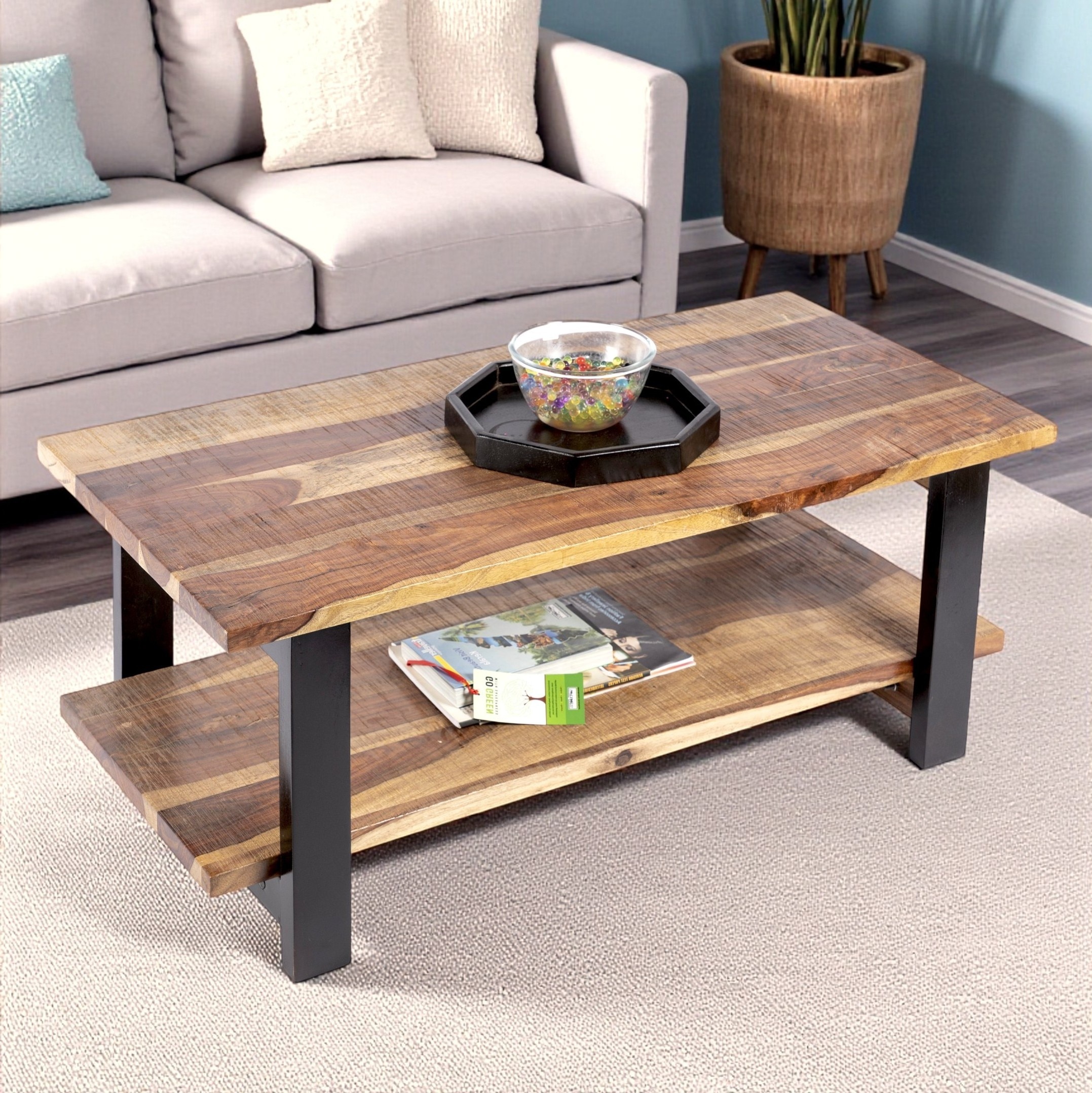 Aroda Sheesham Wood Coffee Table In Natural Rustic Wood Finish