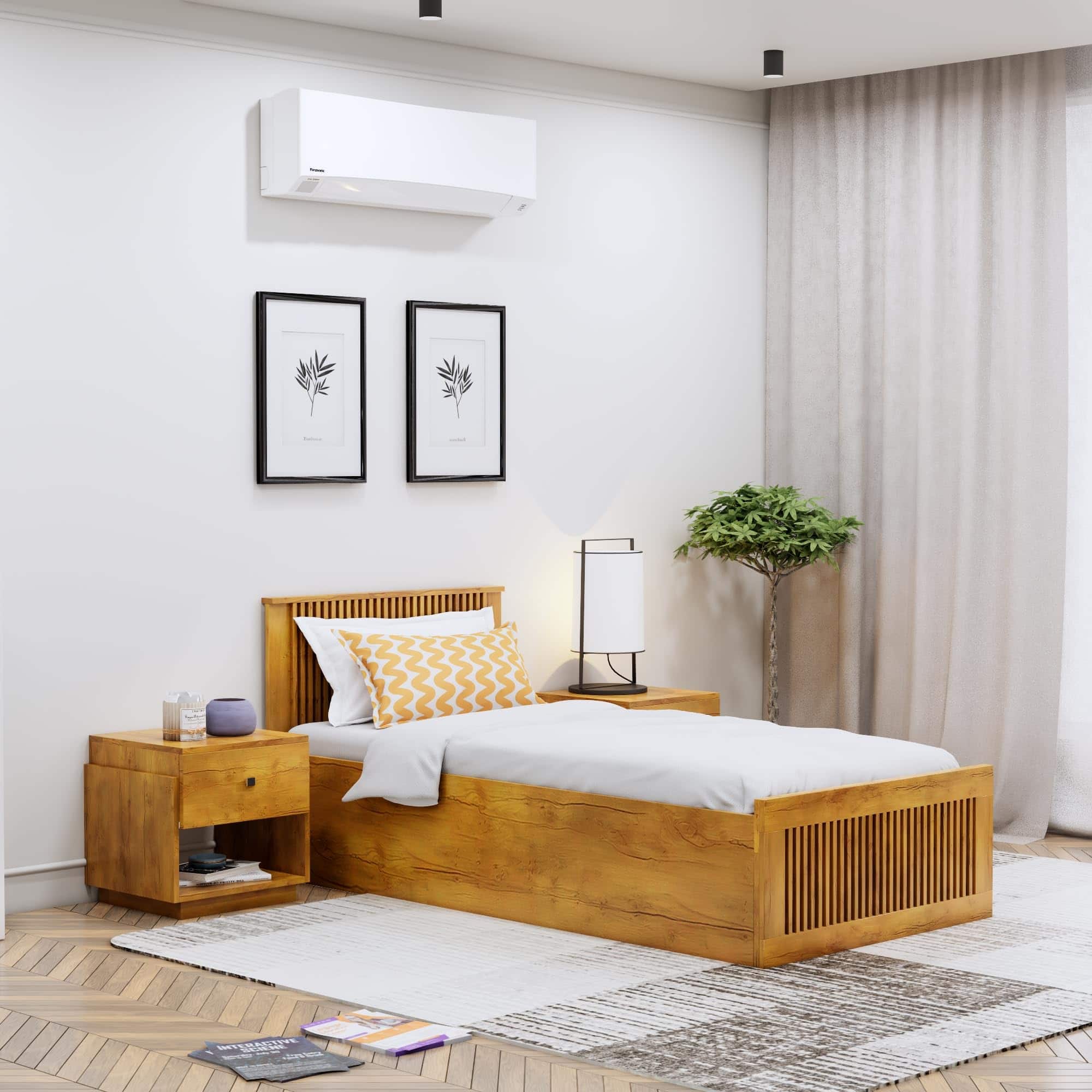 Hexa Engineered Wood Modern Single Bed With Headboard With Storage In Giant Wood - HexaRed