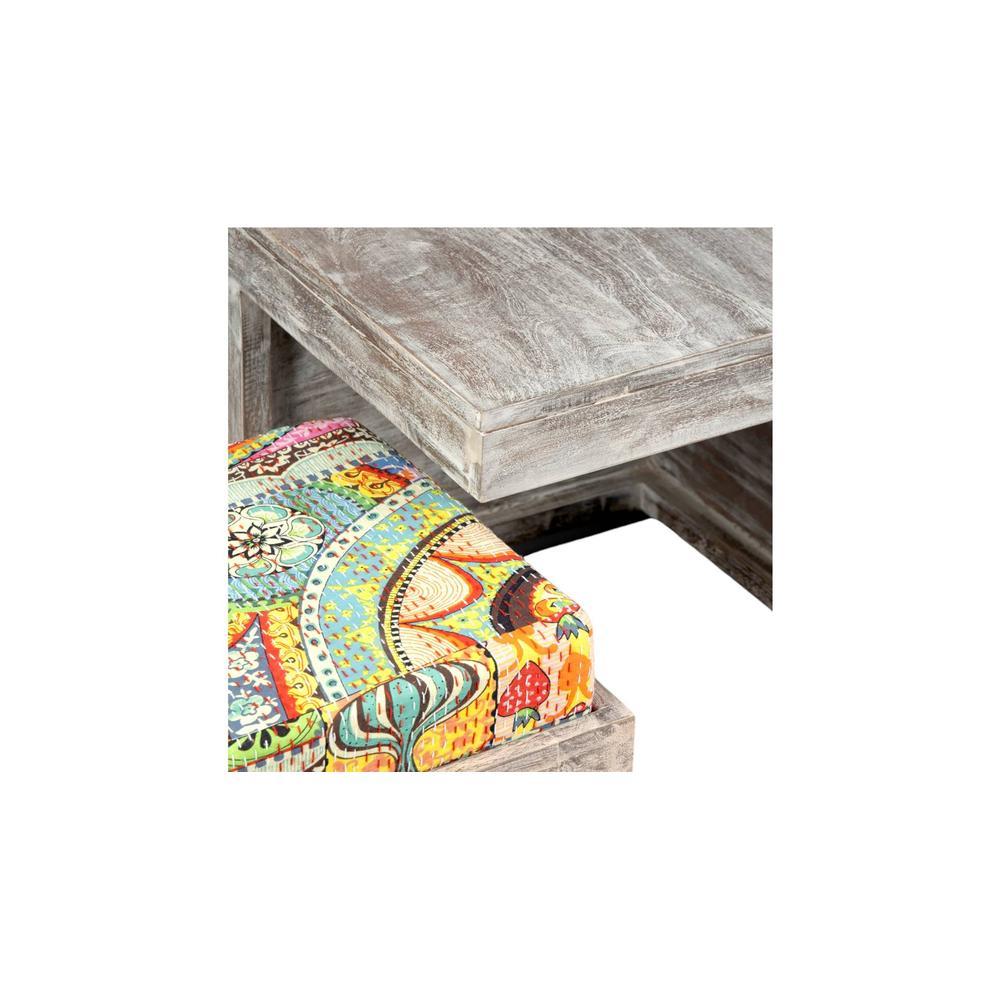 Blane Sheesham Wood Country Side Coffee Table Set With 4 Stools In Antique Multi-Colour Finish