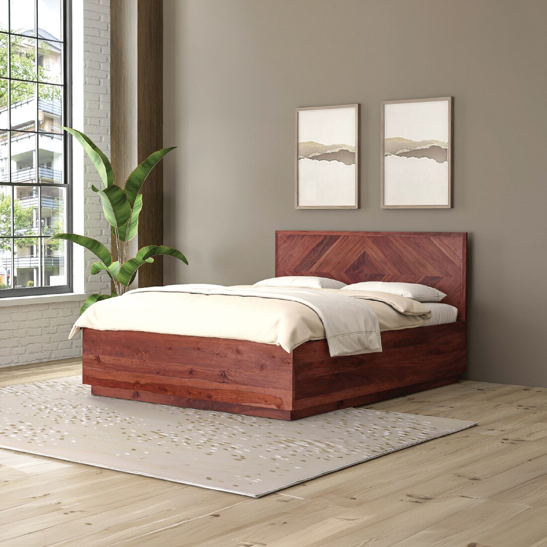 Dado Solid Wood Queen Hydraulic Bed in Brown Colour - Orange Tree