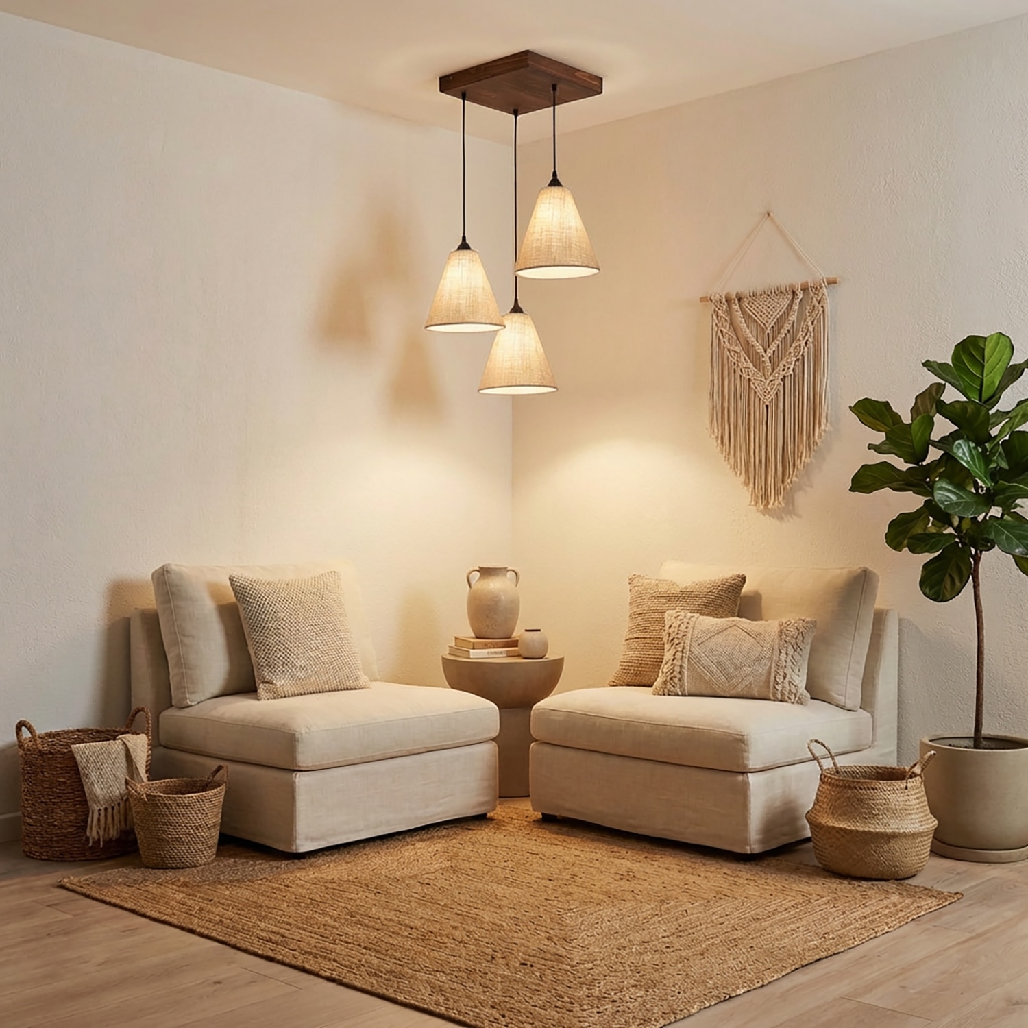 Terzo Brown Solid Wood Cluster Hanging Light - Symplify