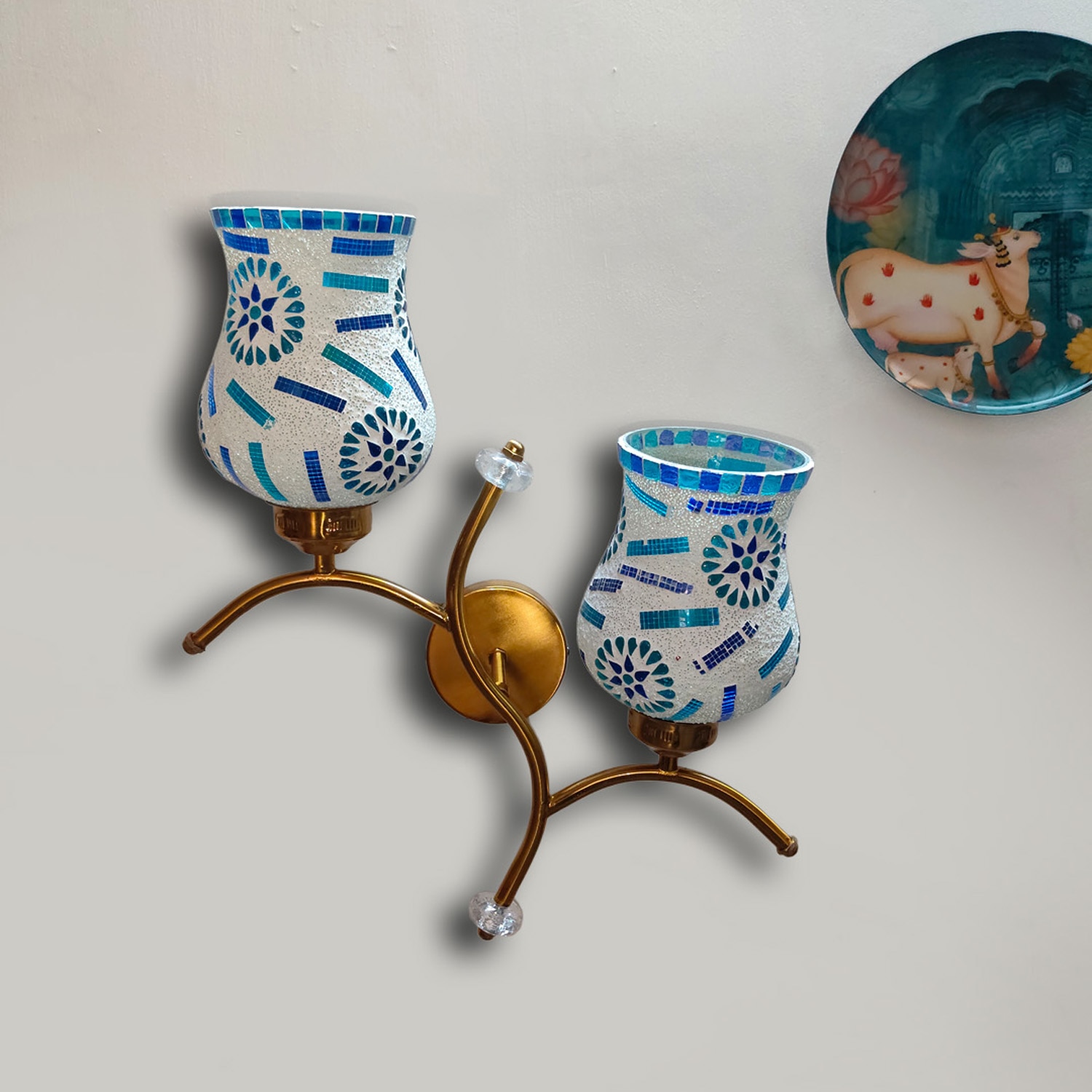 Devansh Metal Electric Wall Light in Gold Colour with Multi Shade Count of 2 Lights - Devansh