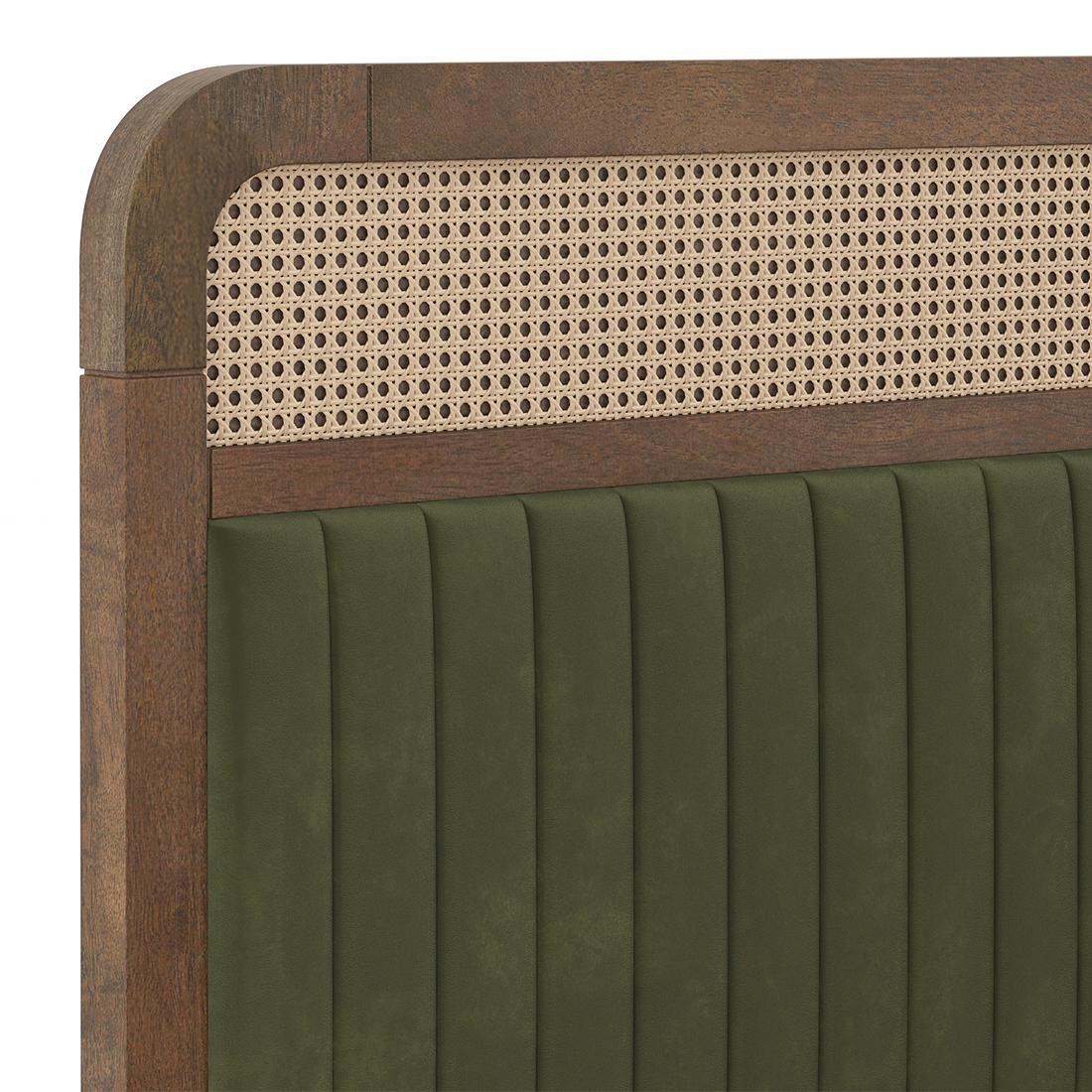 Hanoi Solid Wood Cane King Size Nonstorage Bed In Danish Walnut Finish Fabric Deep Olive