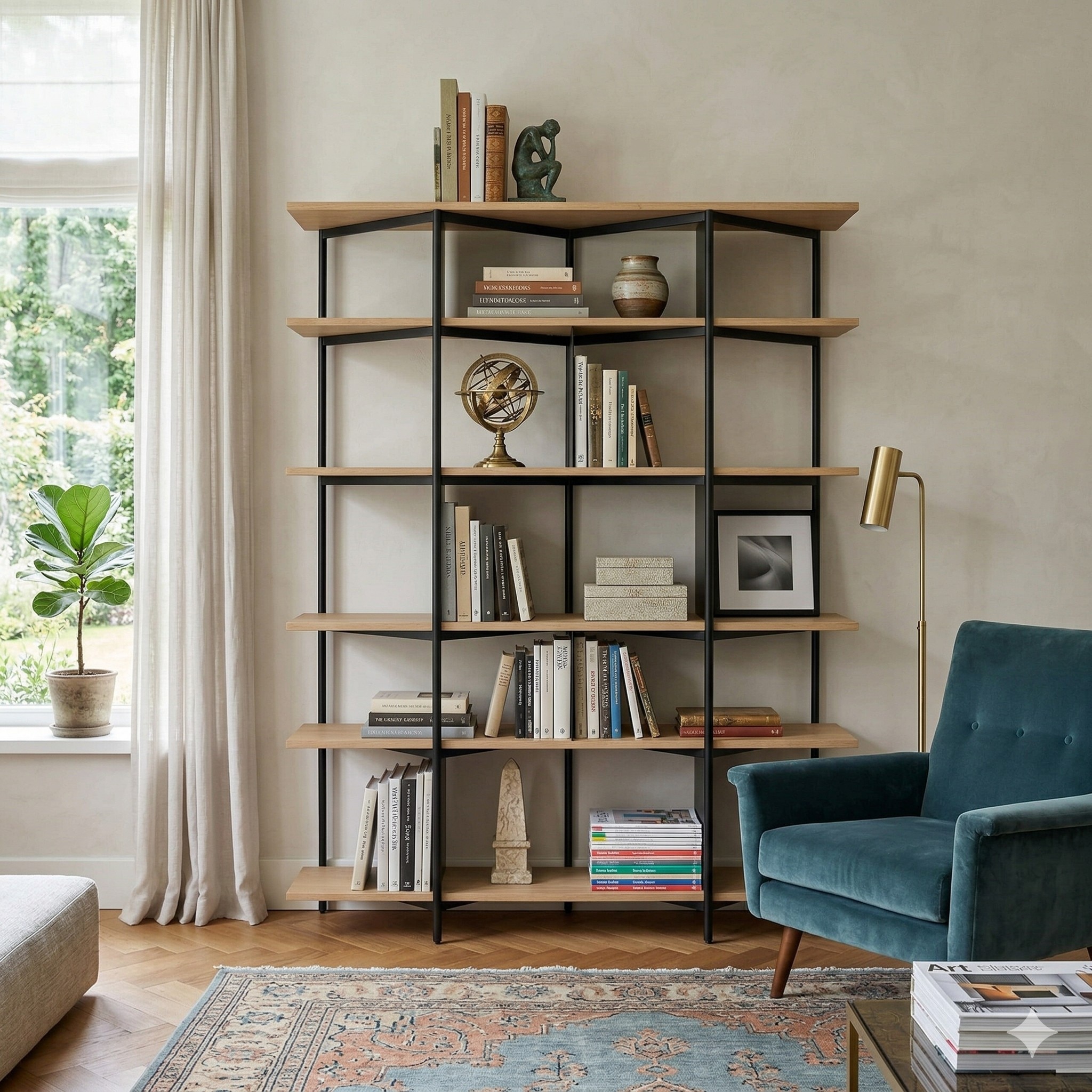Scandinavian Merton Bookcase Sand Black Finish - Nestnordic