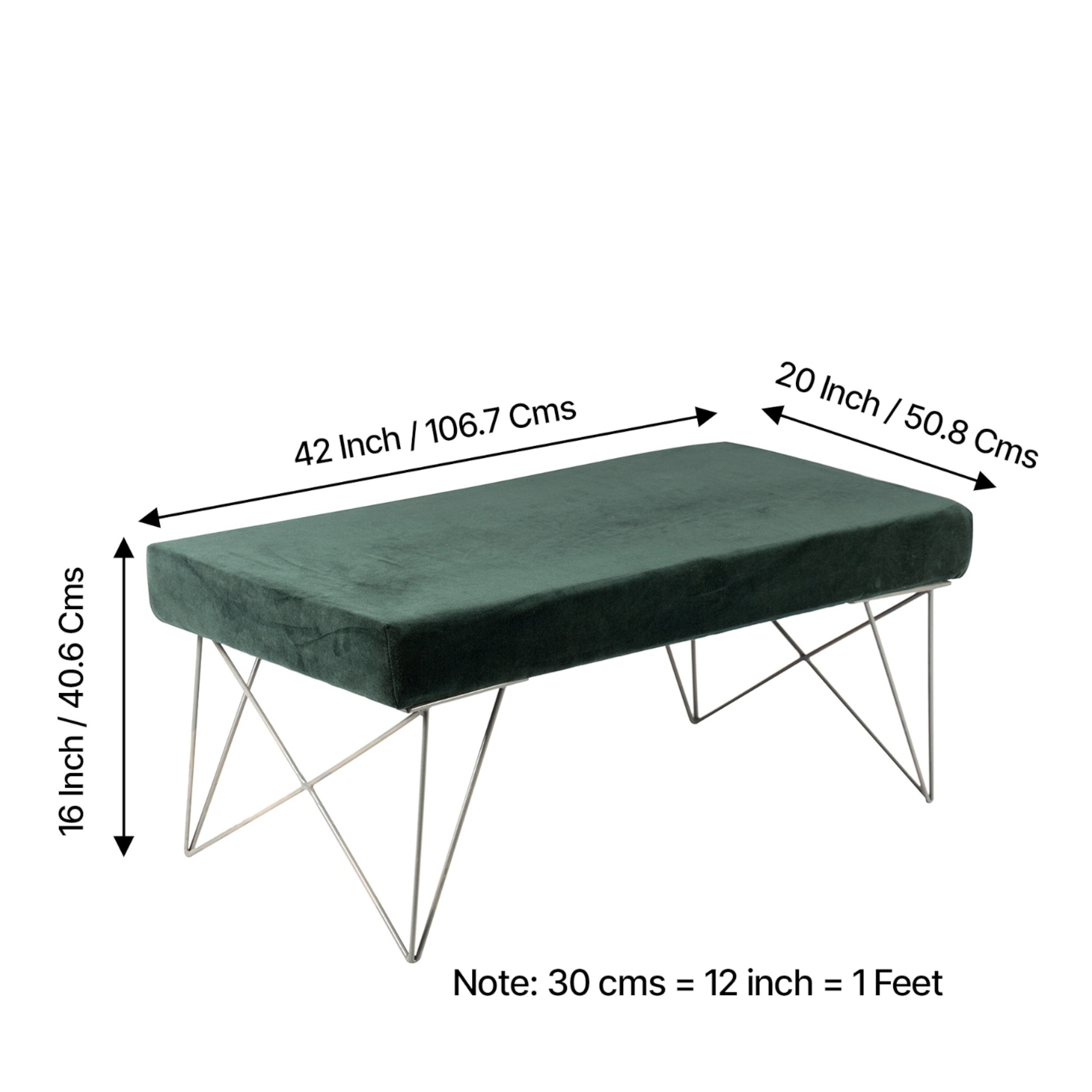 Zenith Sheesham Wood Accent 2 Seater Bench   In Green Cotton Velvet
