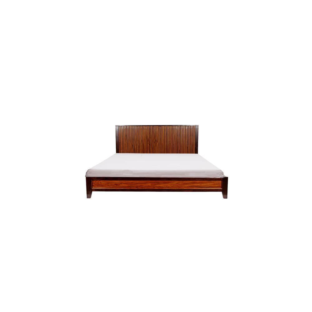 Denis Solid Wood Non Storage Bed In Dark Provincial Teak Finish