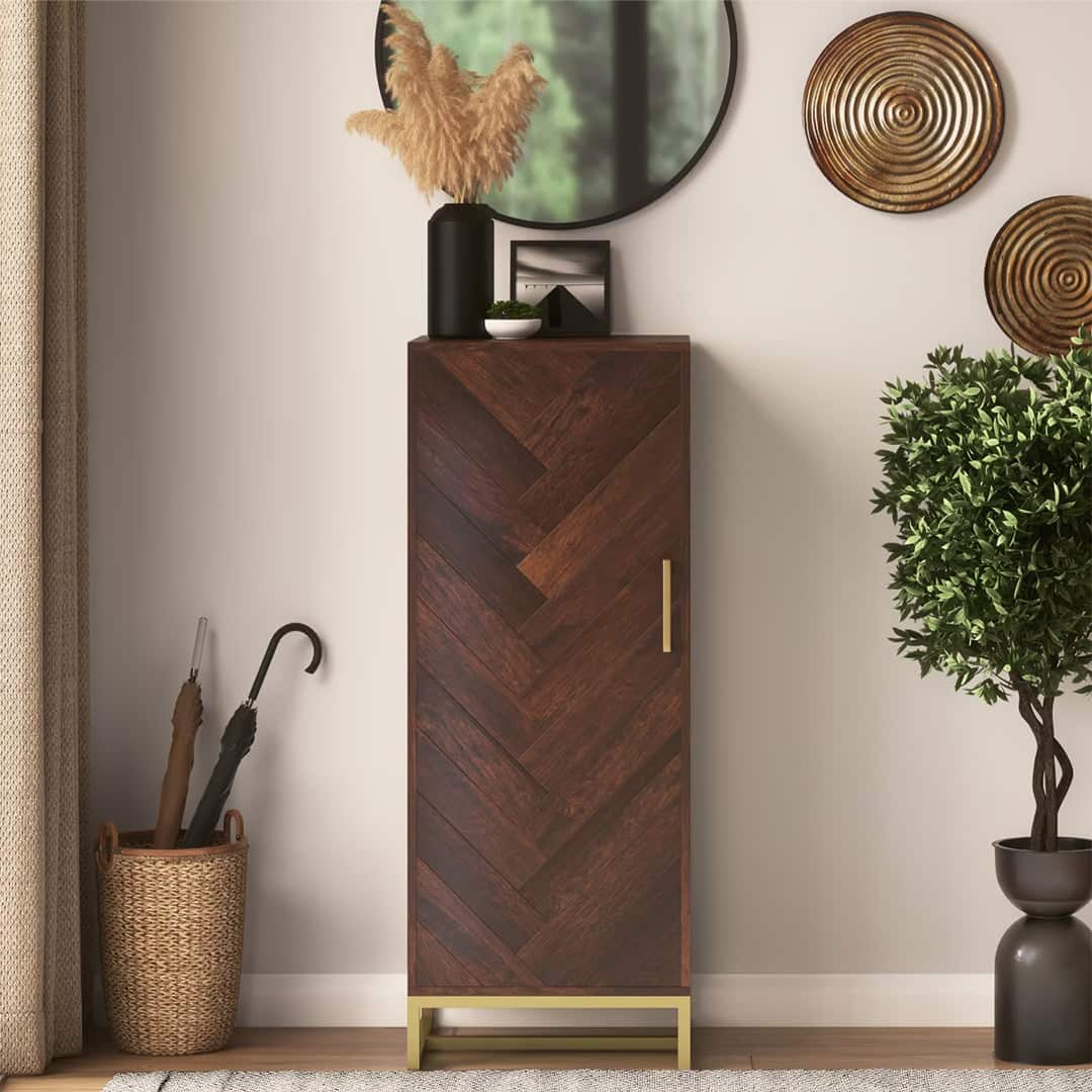 Nina 12 Pairs Solid Wood Shoe Cabinet In Mango Walnut Finish
