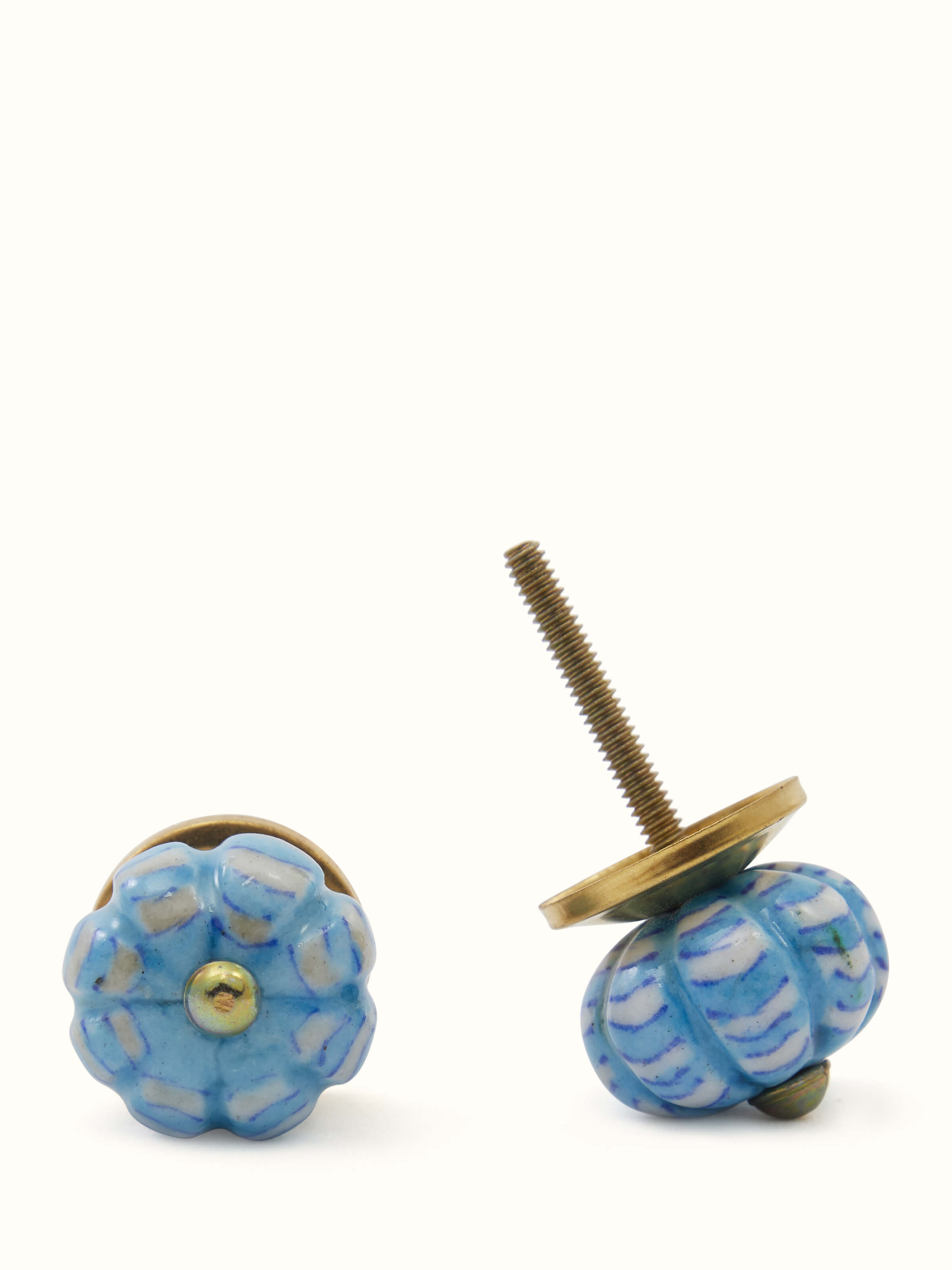 Top view of Blue Pottery Round Rib Door Knob Set