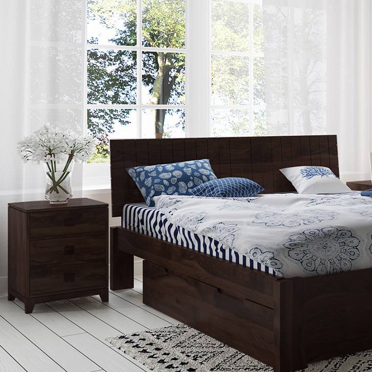 Magellan Solid Wood Bedside Table in Mahogany Finish - Urban Ladder