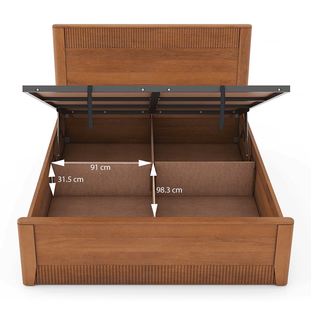 Toledo Solid Wood King Size Hydraulic Storage Bed In Amber Walnut Finish