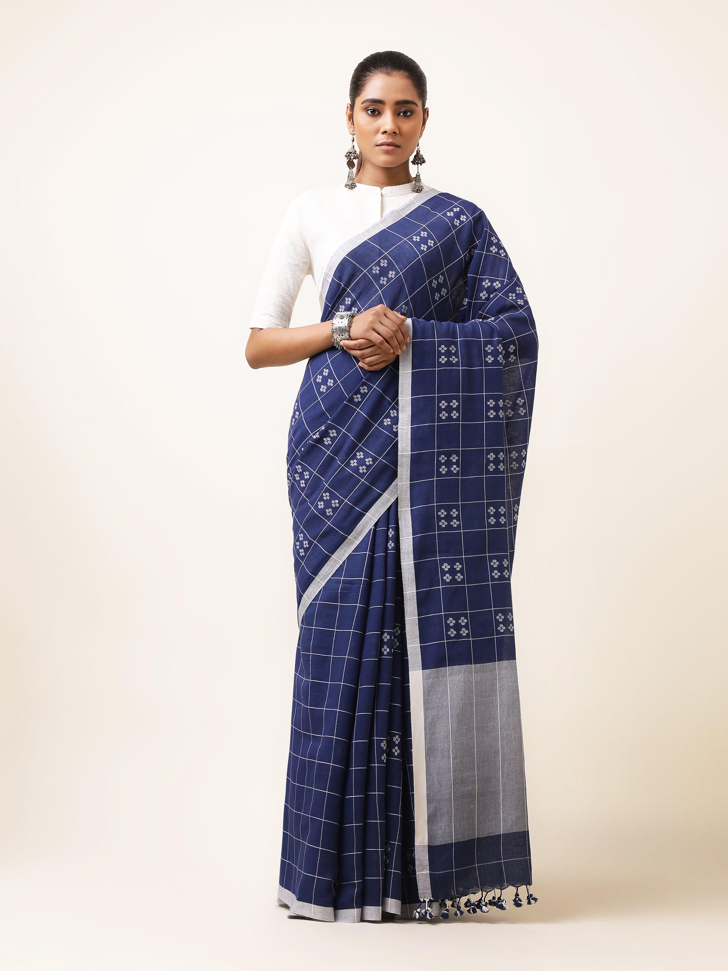 Blue Muslin Jamdani Saree