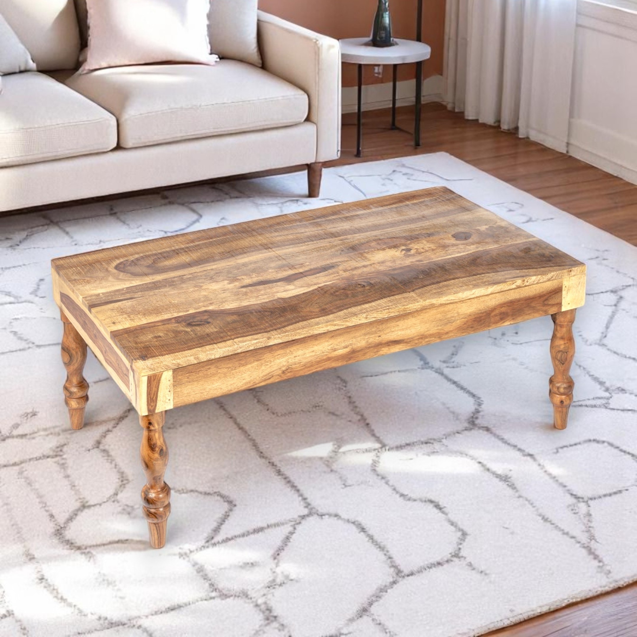 Hudson Sheesham Wood Coffee Table In Natural Rustic Wood Finish