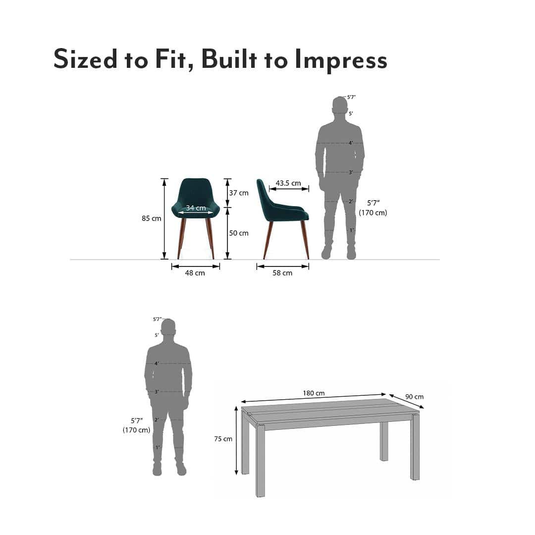 Atlas Crest Solid Wood 6 Seater Dining Table with 6 Rickman Lounge Chair