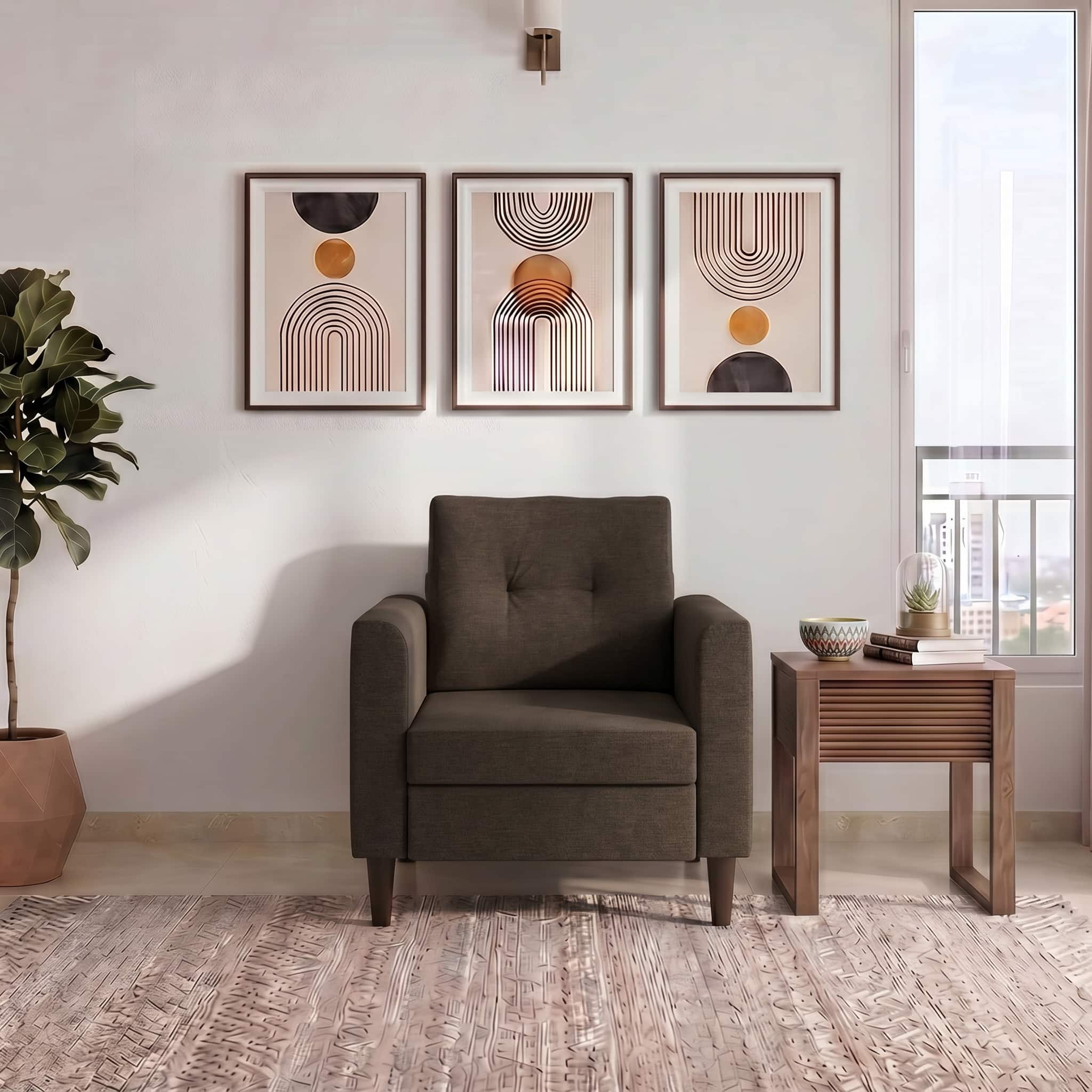 Winston 1 Seater Fabric Sofa in Fossial Brown Colour