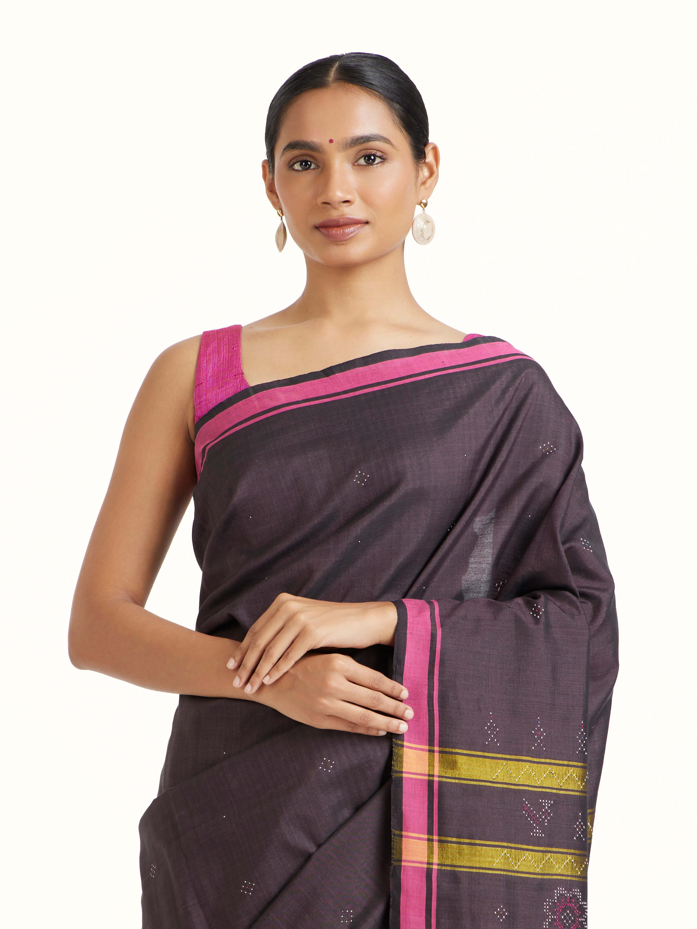 Brown Cotton Silk Tangalia Saree