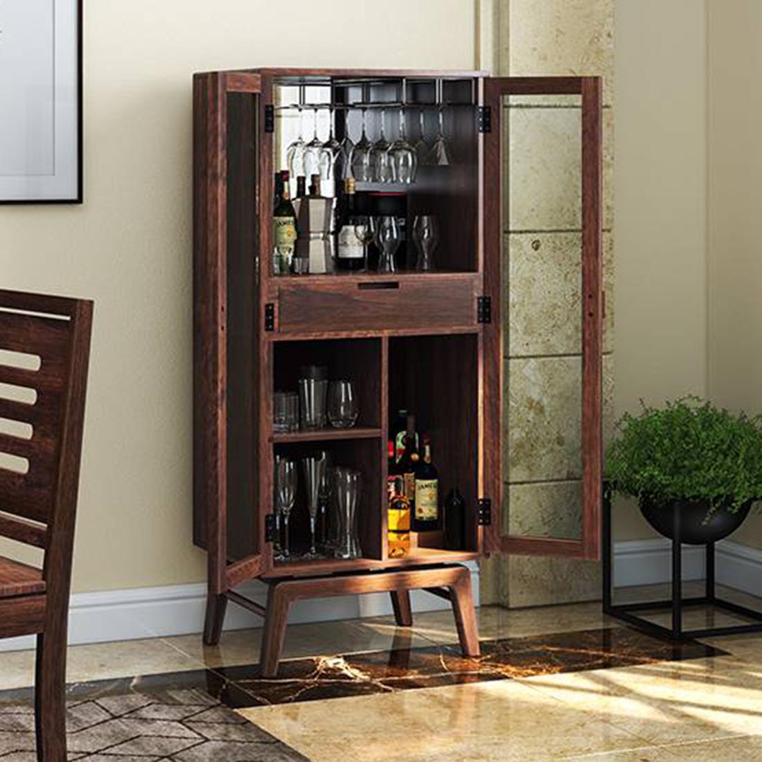 Boisdale Solid Wood Bar Cabinet in Walnut Finish