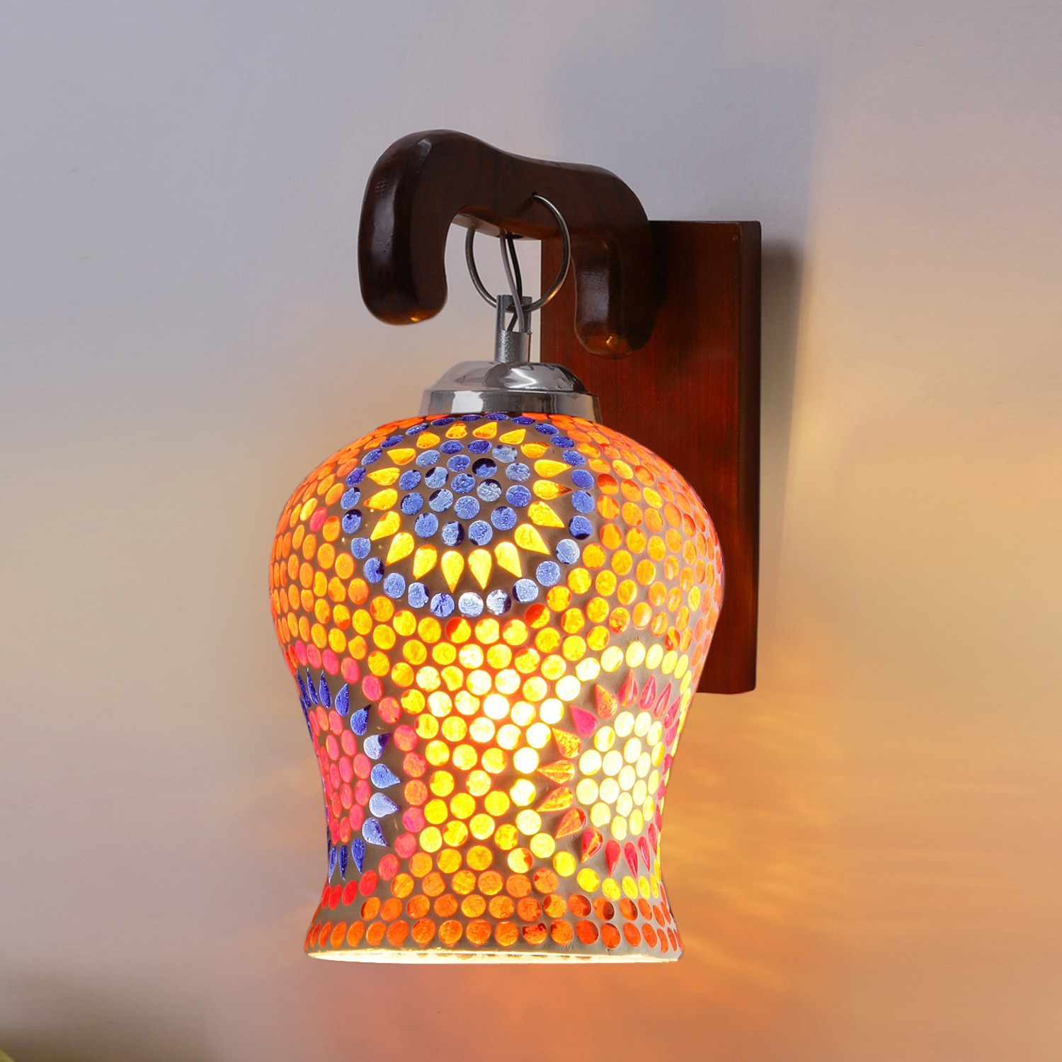 Devansh Solid Wood Electric Wall Light in Brown Colour with Multi Shade Count of 1 Light - Devansh